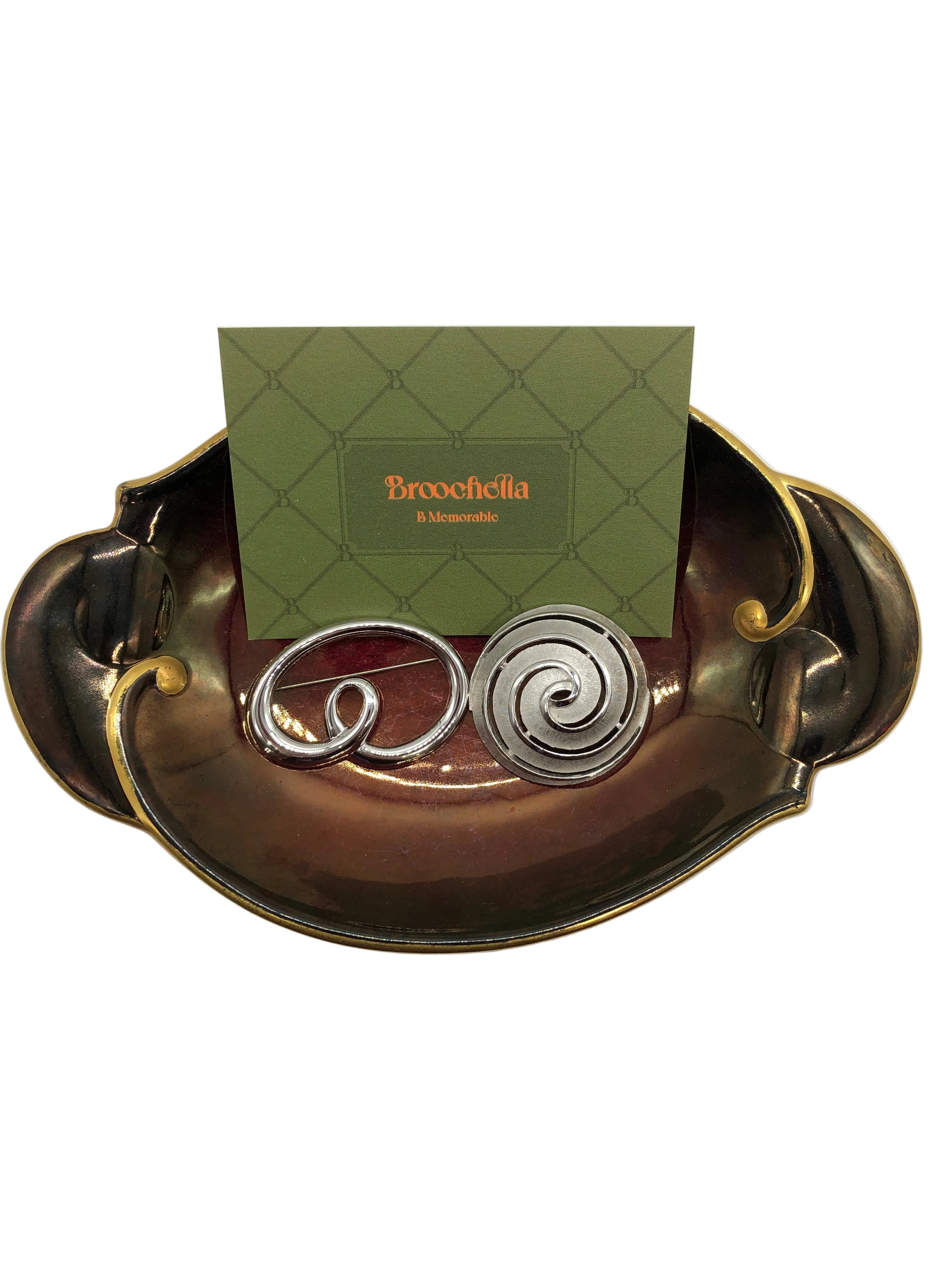 Trifari and Monet Silver Tone Vintage Brooch Duo