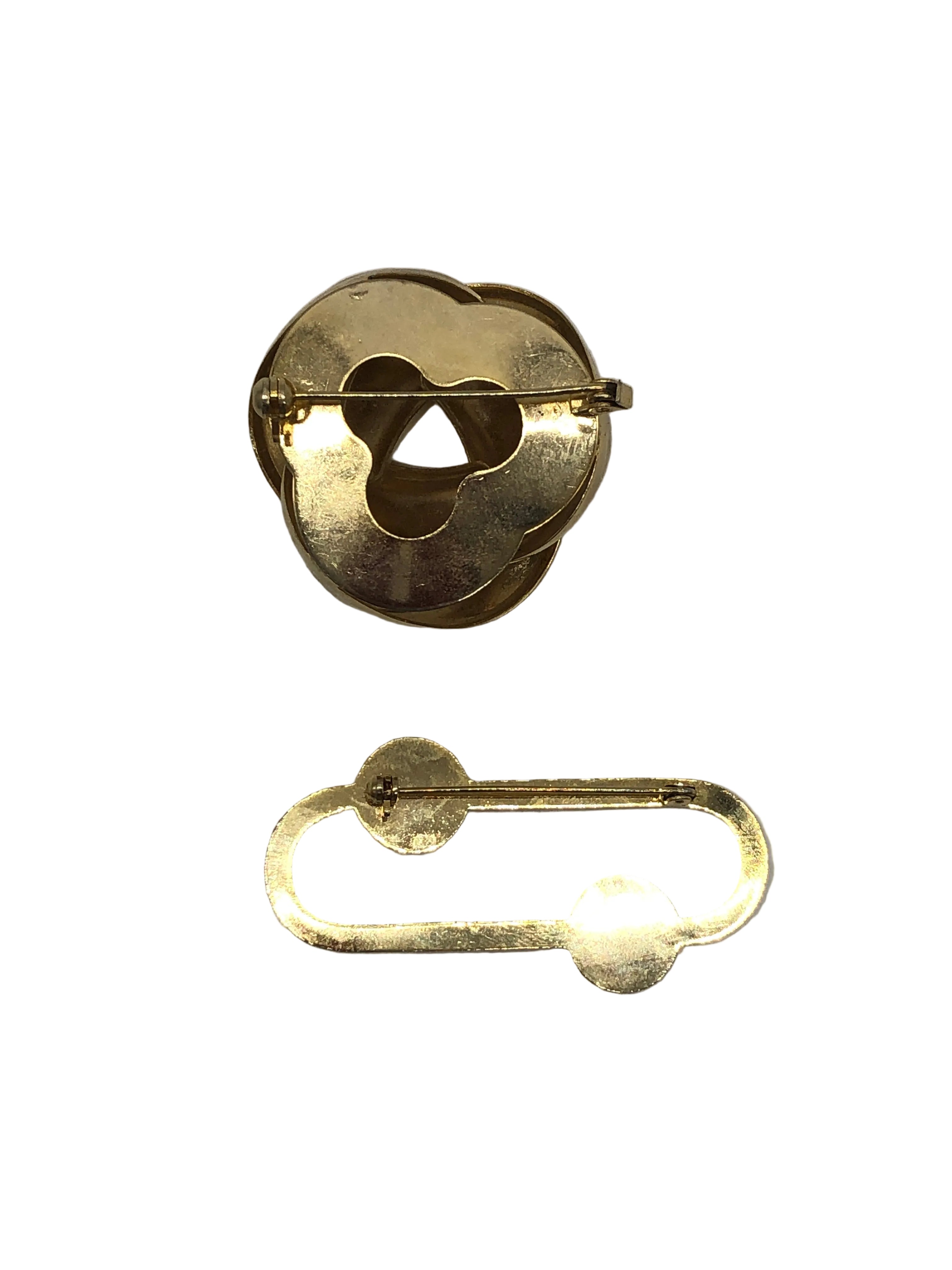Noeud and Perle Vintage Brooch Duo Broochella gold tone metal men’s women’s luxury designer accessory