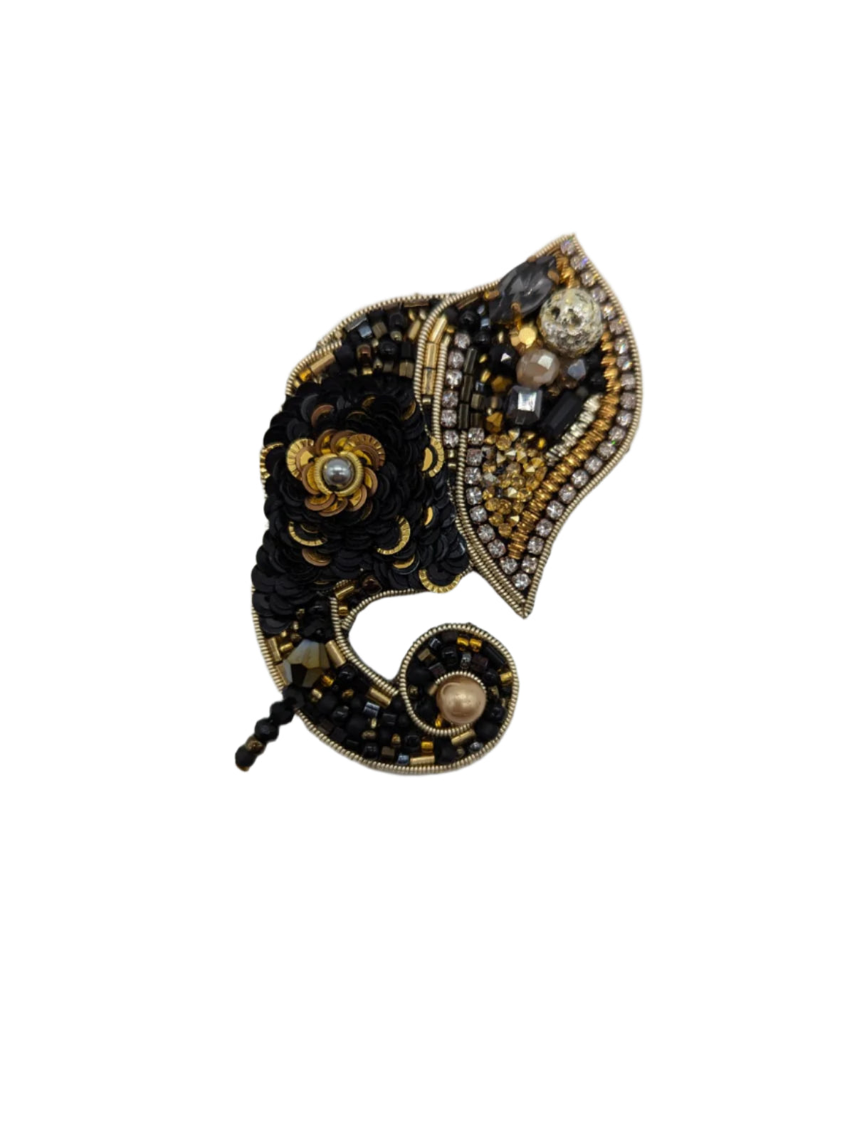 Broochella elephant brooch pin hand beaded black gold sequin animal luxury designer handmade women’s men’s 