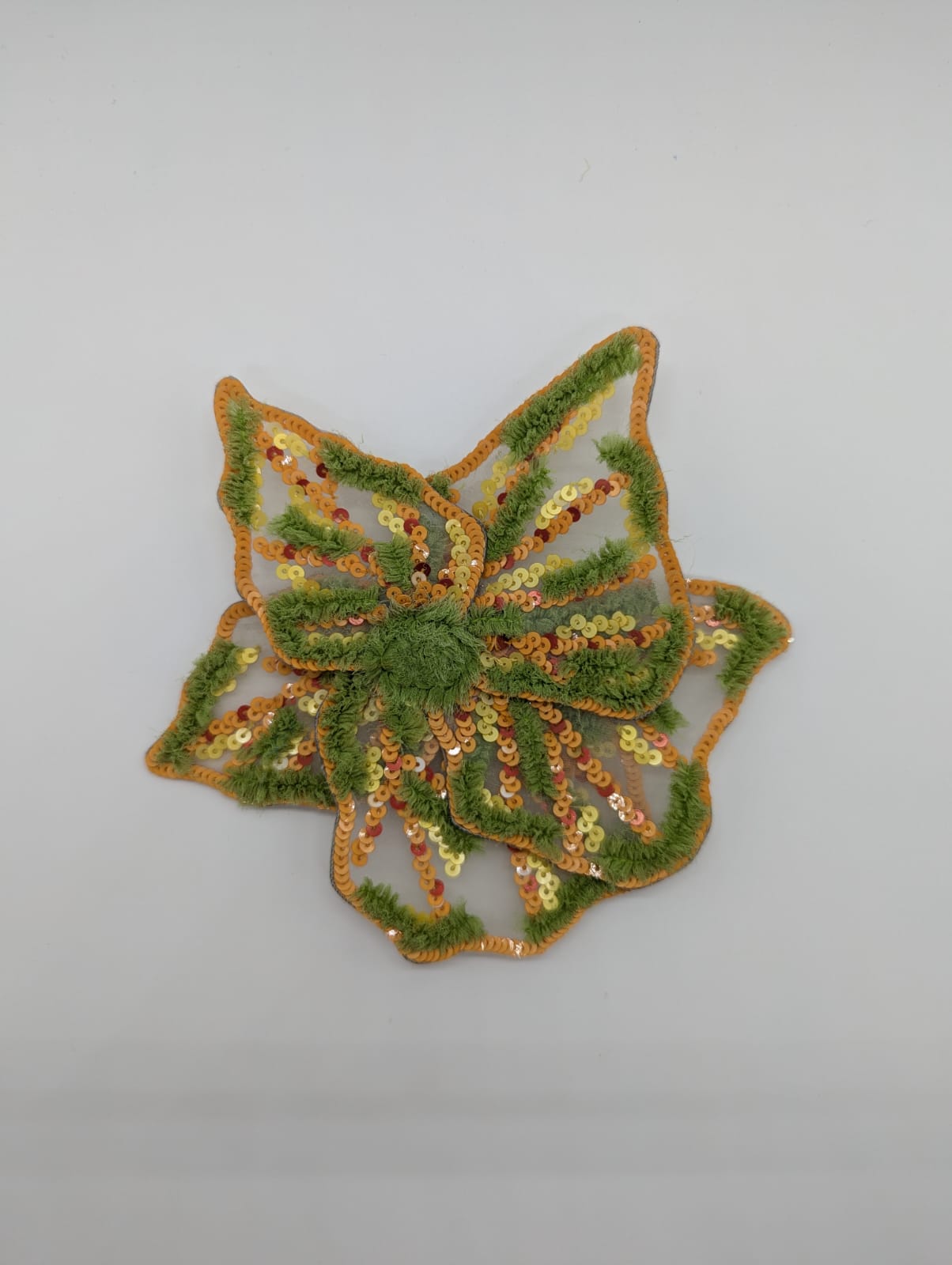 Broochella Giglio di Tigre small flower brooch pin hand beaded sequin silk handmade luxury designer women's orange green