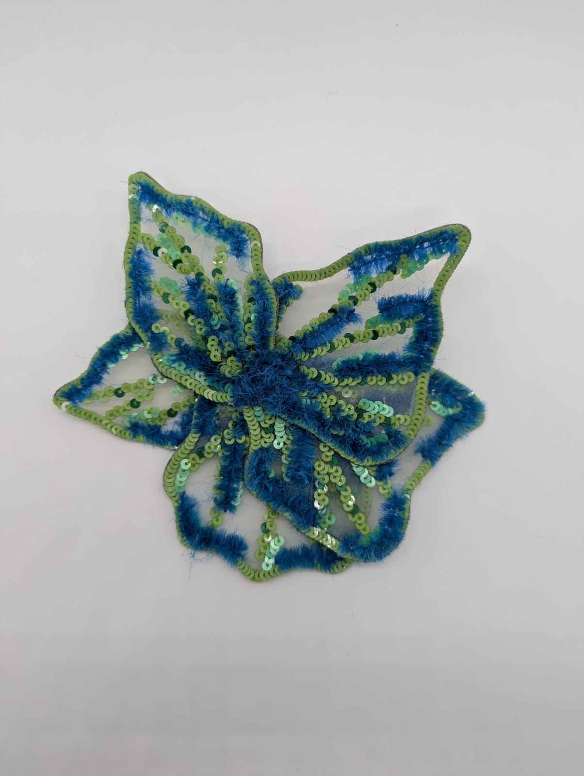 Broochella Giglio di Tigre small flower brooch pin hand beaded sequin silk handmade luxury designer women's blue green 