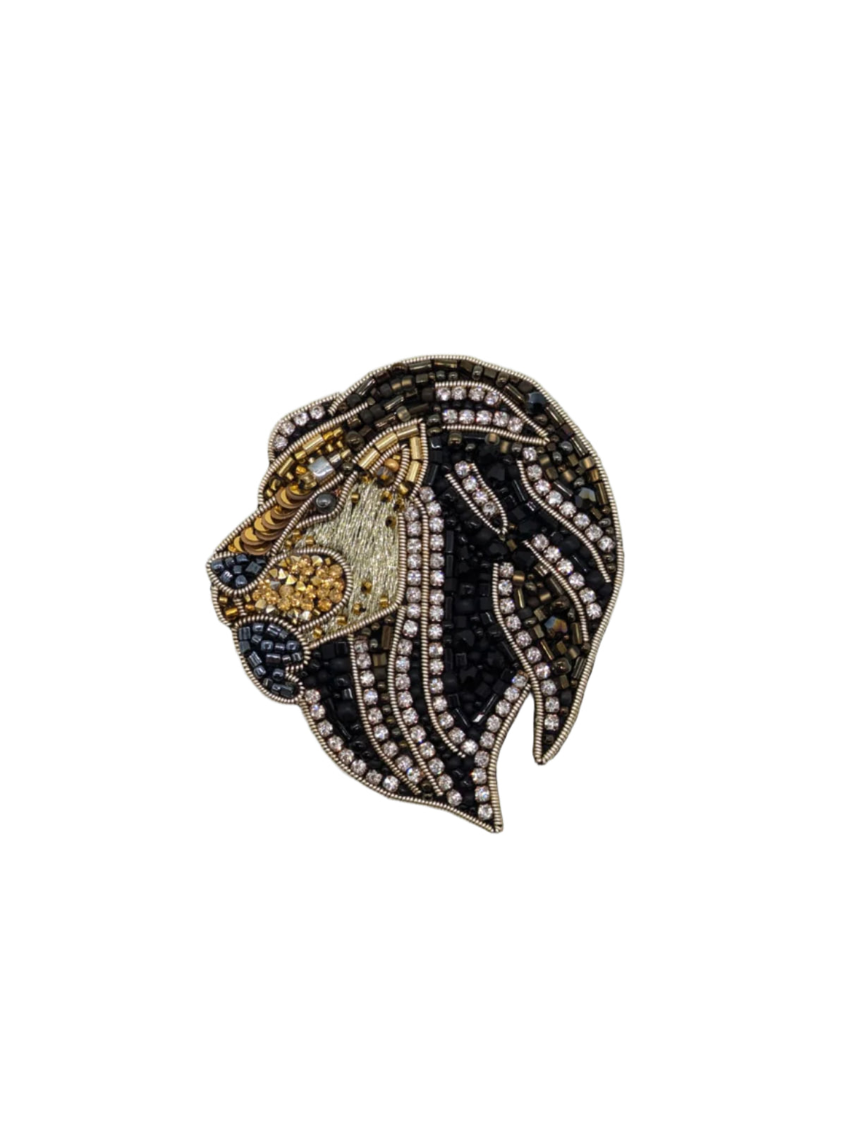 Broochella small lion brooch pin black gold hand beaded sequin luxury designer handmade men’s women’s 