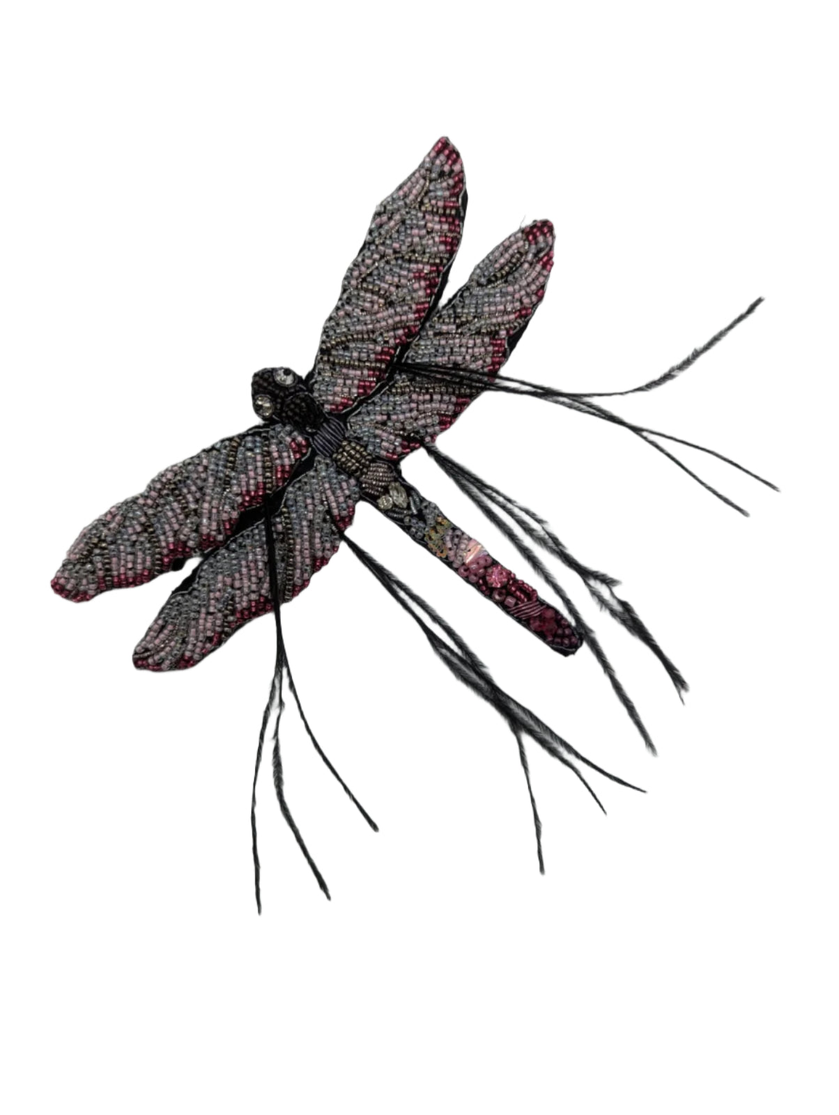 Broochella Libellula Dragonfly brooch pin hand beaded black pink feather handmade luxury designer men’s women’s 