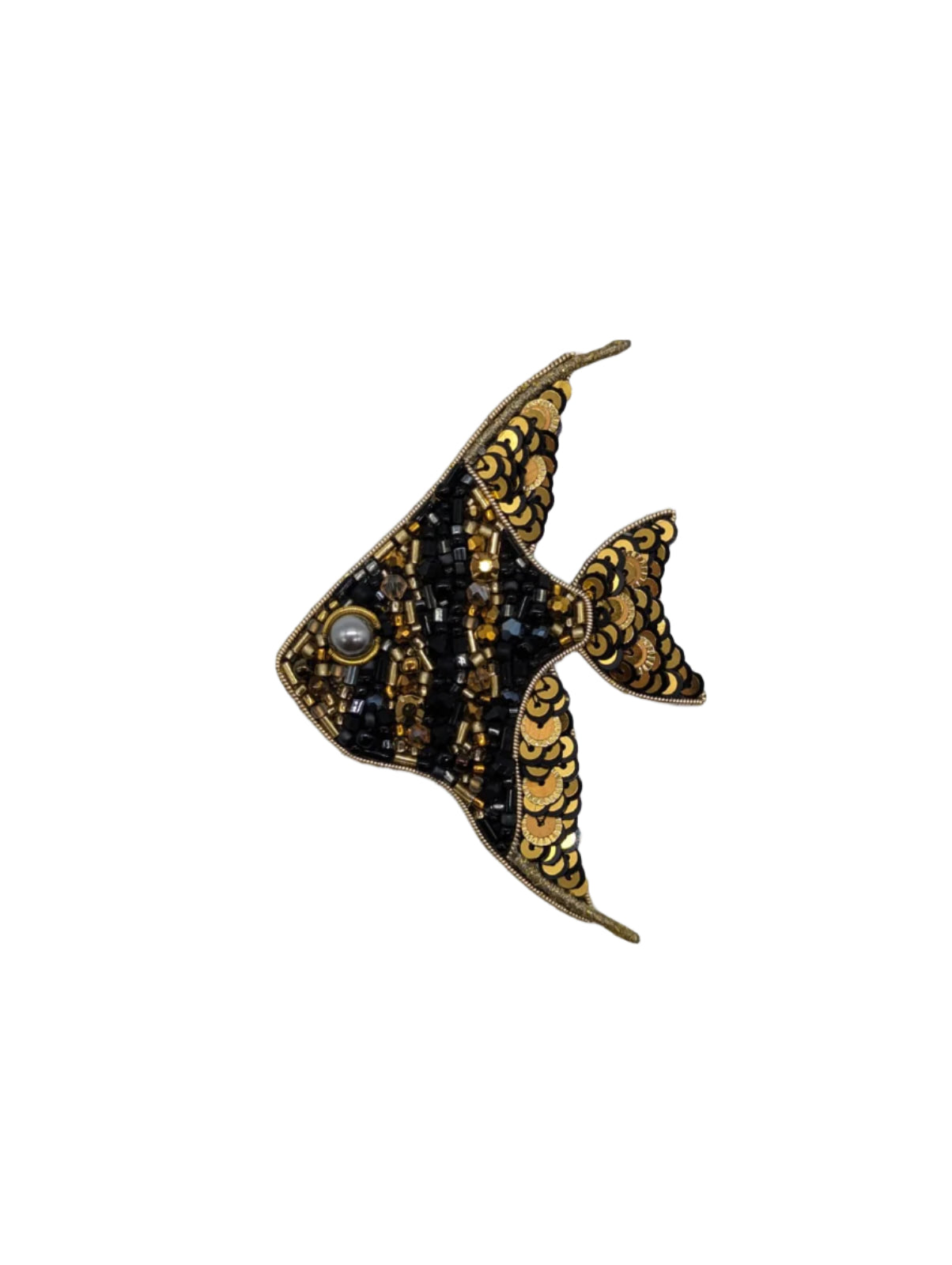 Broochella Pesciolino Fish brooch pin metallic gold black hand beaded sequin handmade luxury designer men's women's