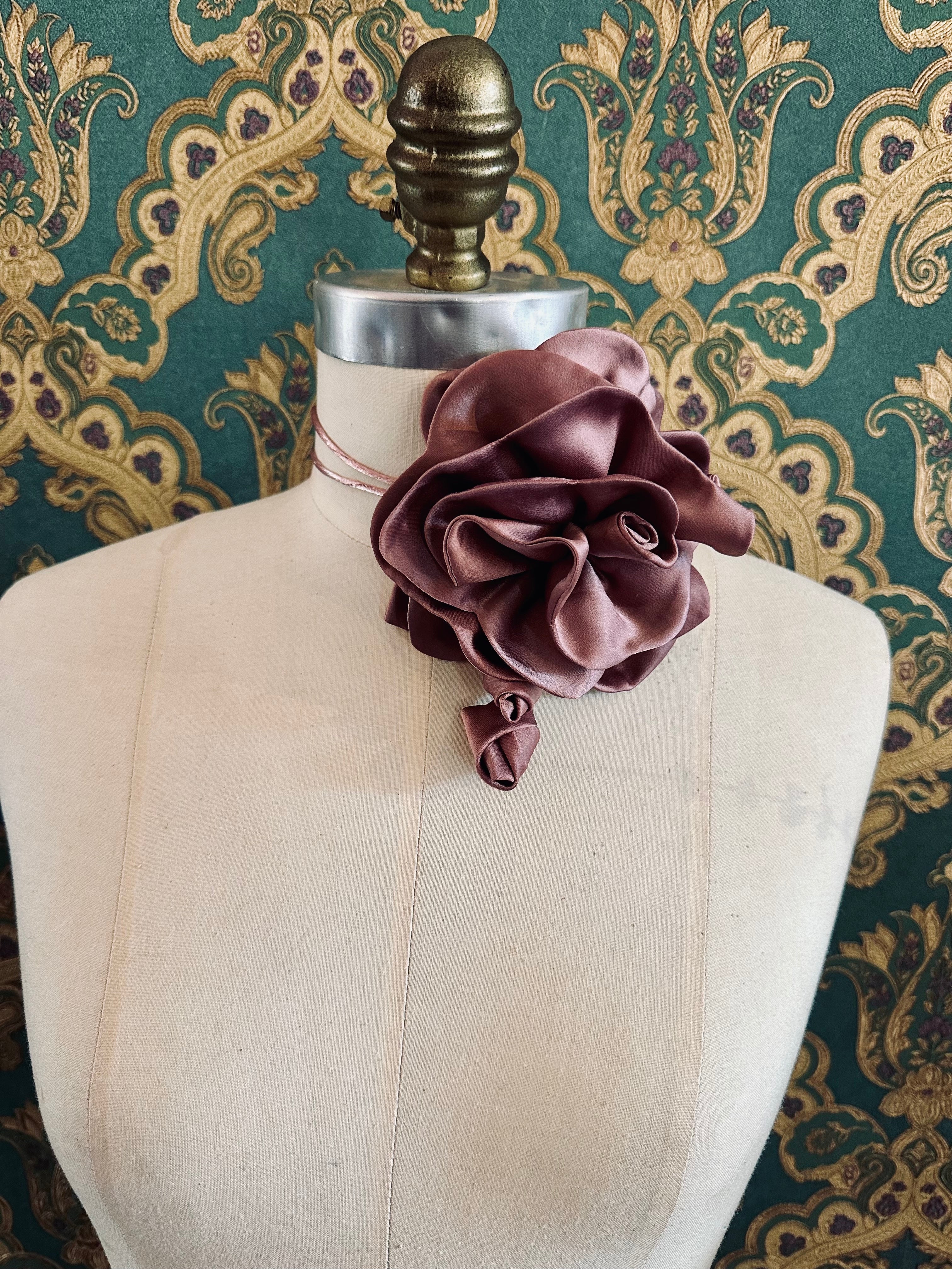 Broochella Rosetta flower brooch pin choker satin handmade luxury designer handmade men's women's accessory blush pink