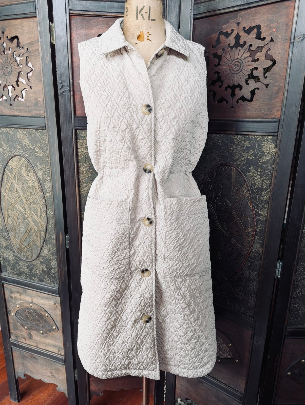 Selected Femme Longline Quilted Beige Vest- Size 34