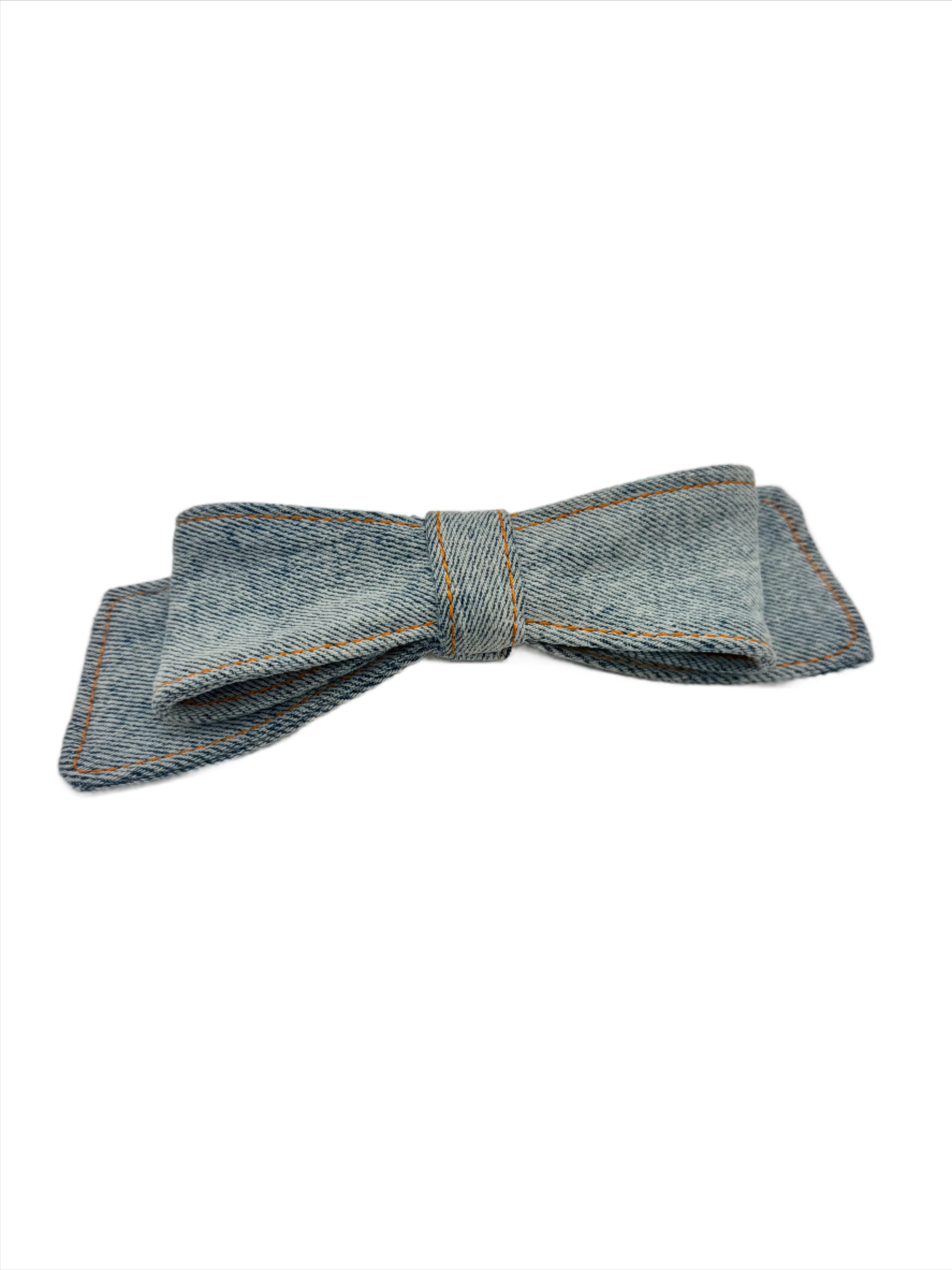Broochella light blue wash denim small bow hair clip handmade upcycled jeans women’s designer luxury