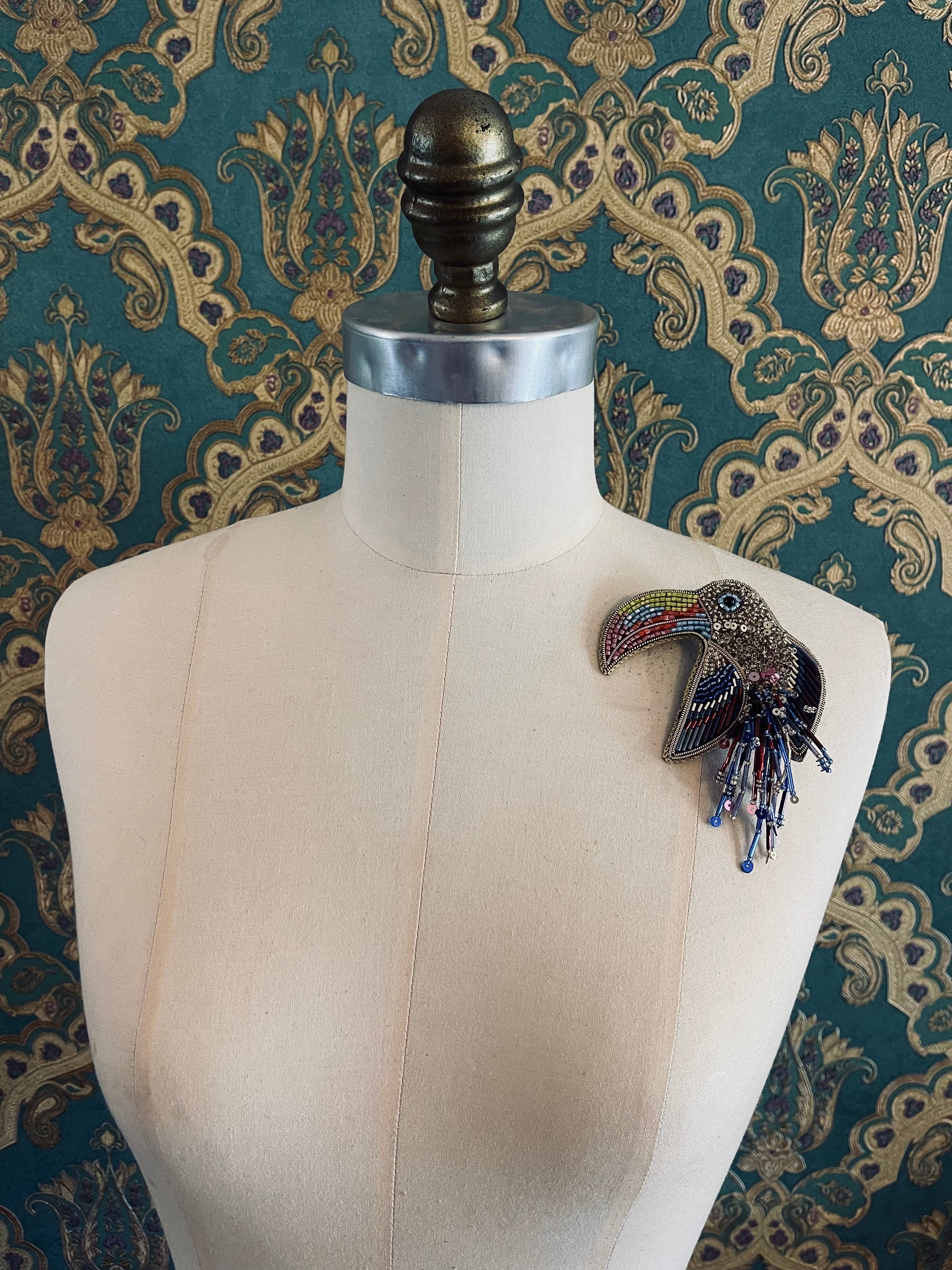 Broochella Parrot brooch pin hand beaded multicoloured men's women's designer luxury accessory