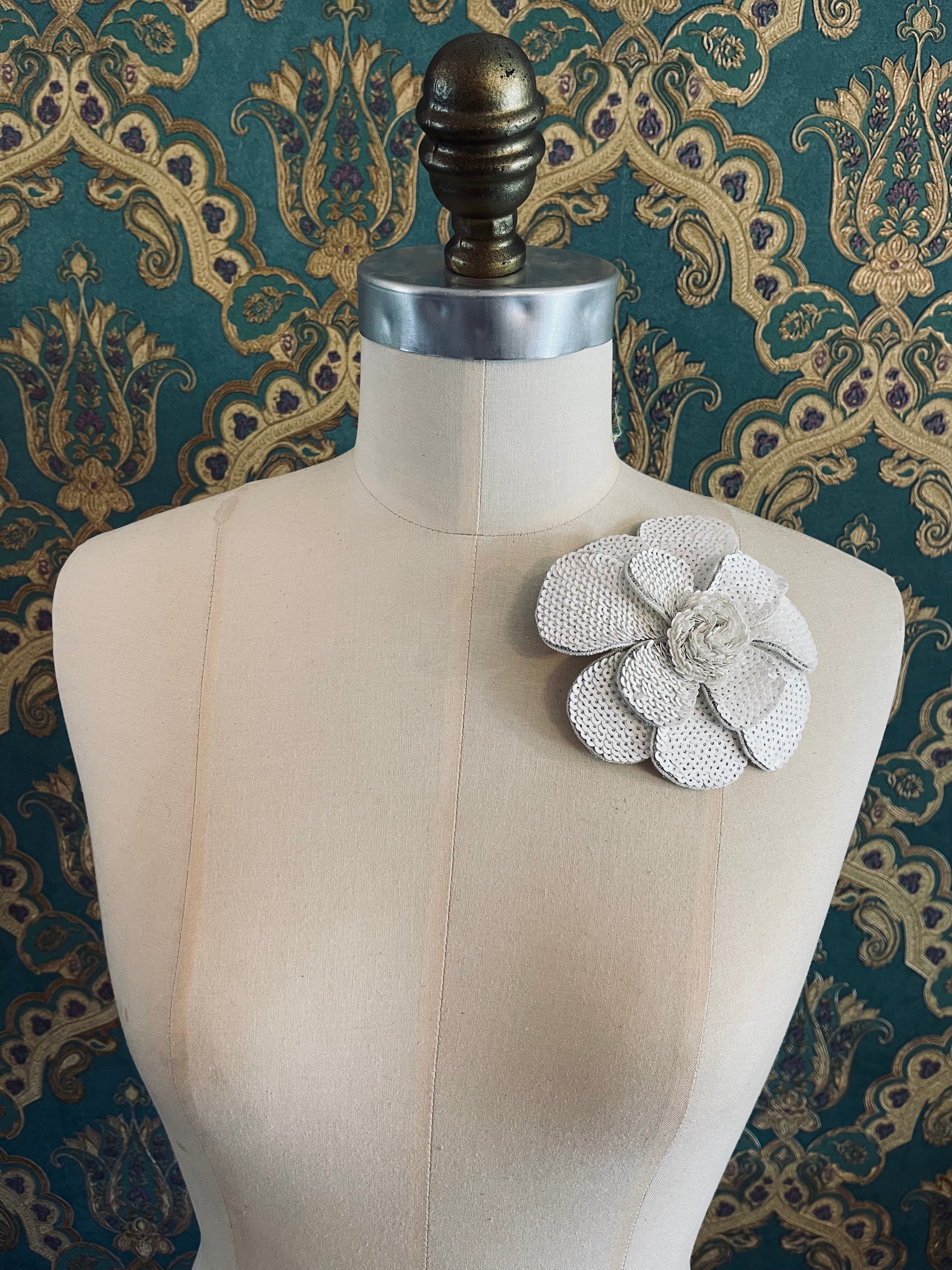 Broochella Scintillante Flower Brooch Pin handmade sequin luxury designer men's women's white