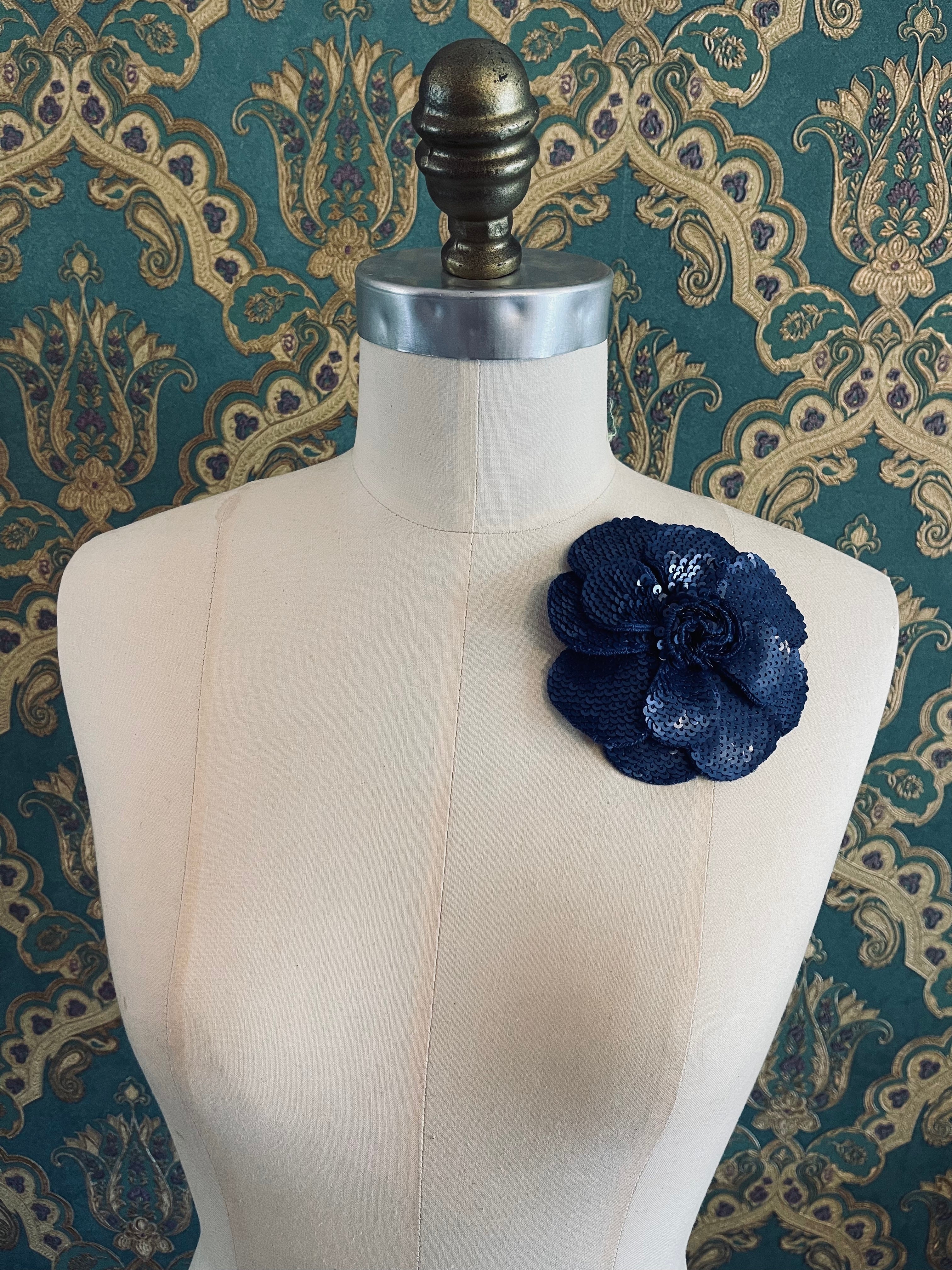 Broochella Scintillante Flower Brooch Pin handmade sequin luxury designer men's women's blue