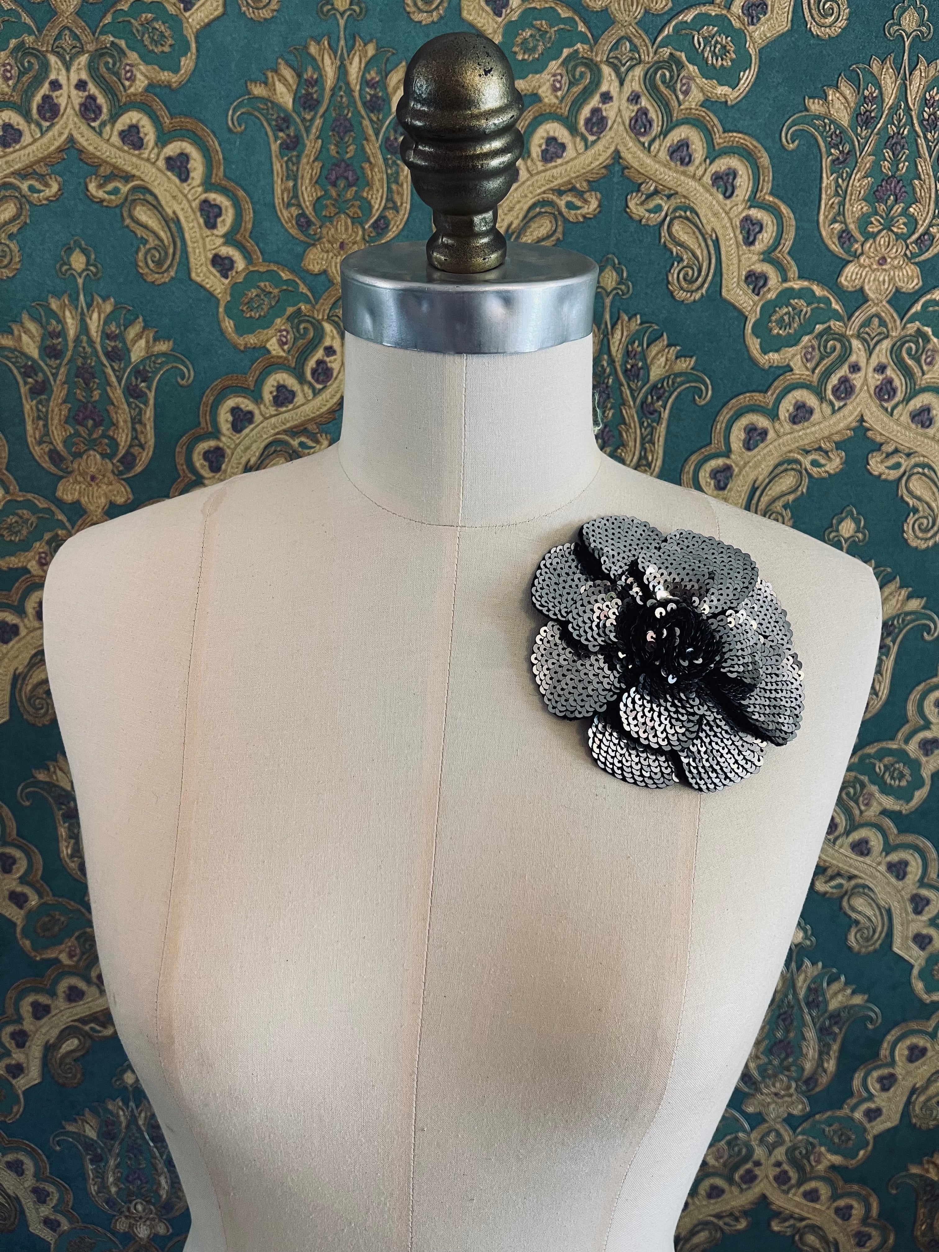 Broochella Scintillante Flower Brooch Pin handmade sequin luxury designer men's women's silver