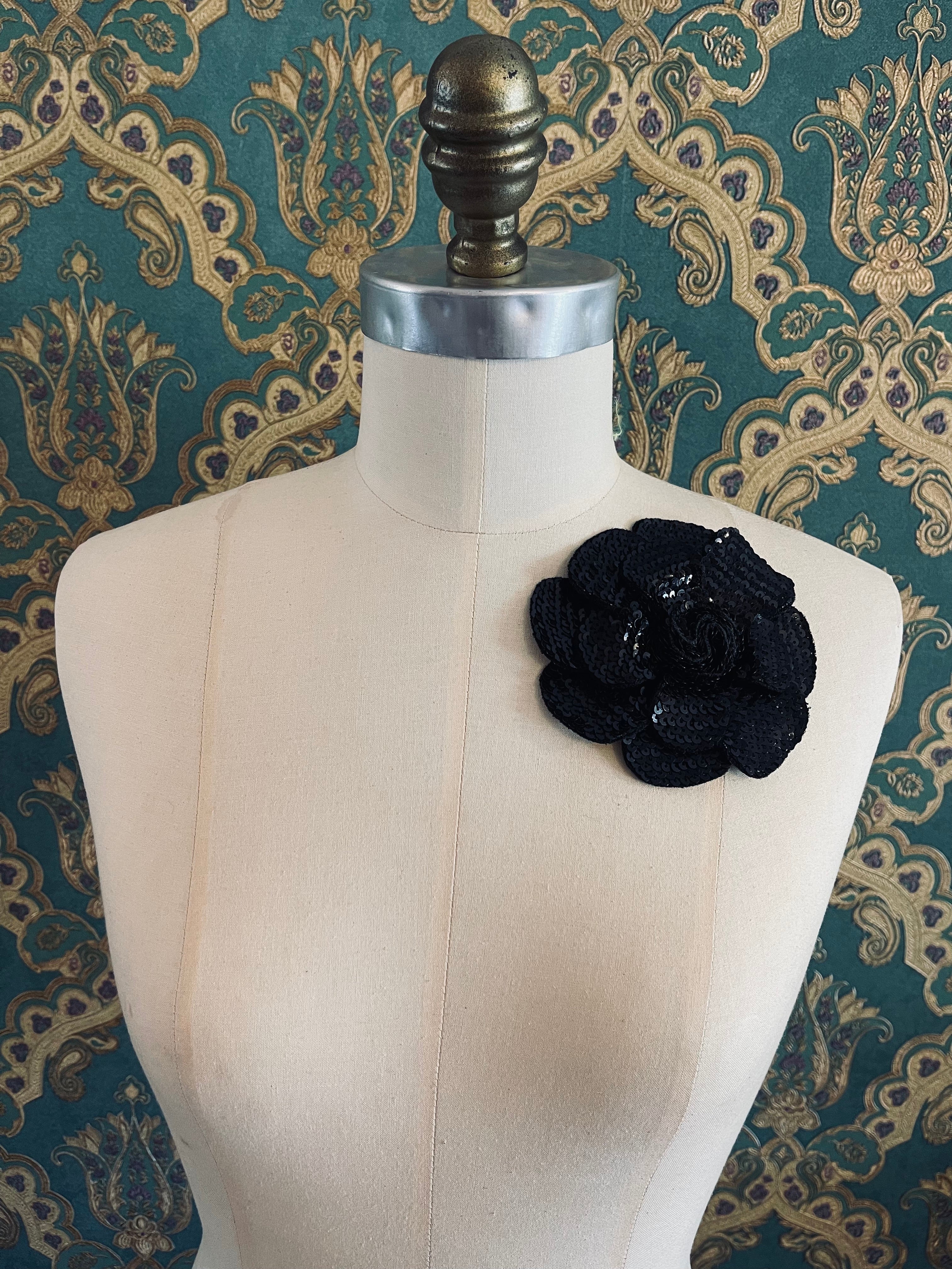 Broochella Scintillante Flower Brooch Pin handmade sequin luxury designer men's women's black accessory