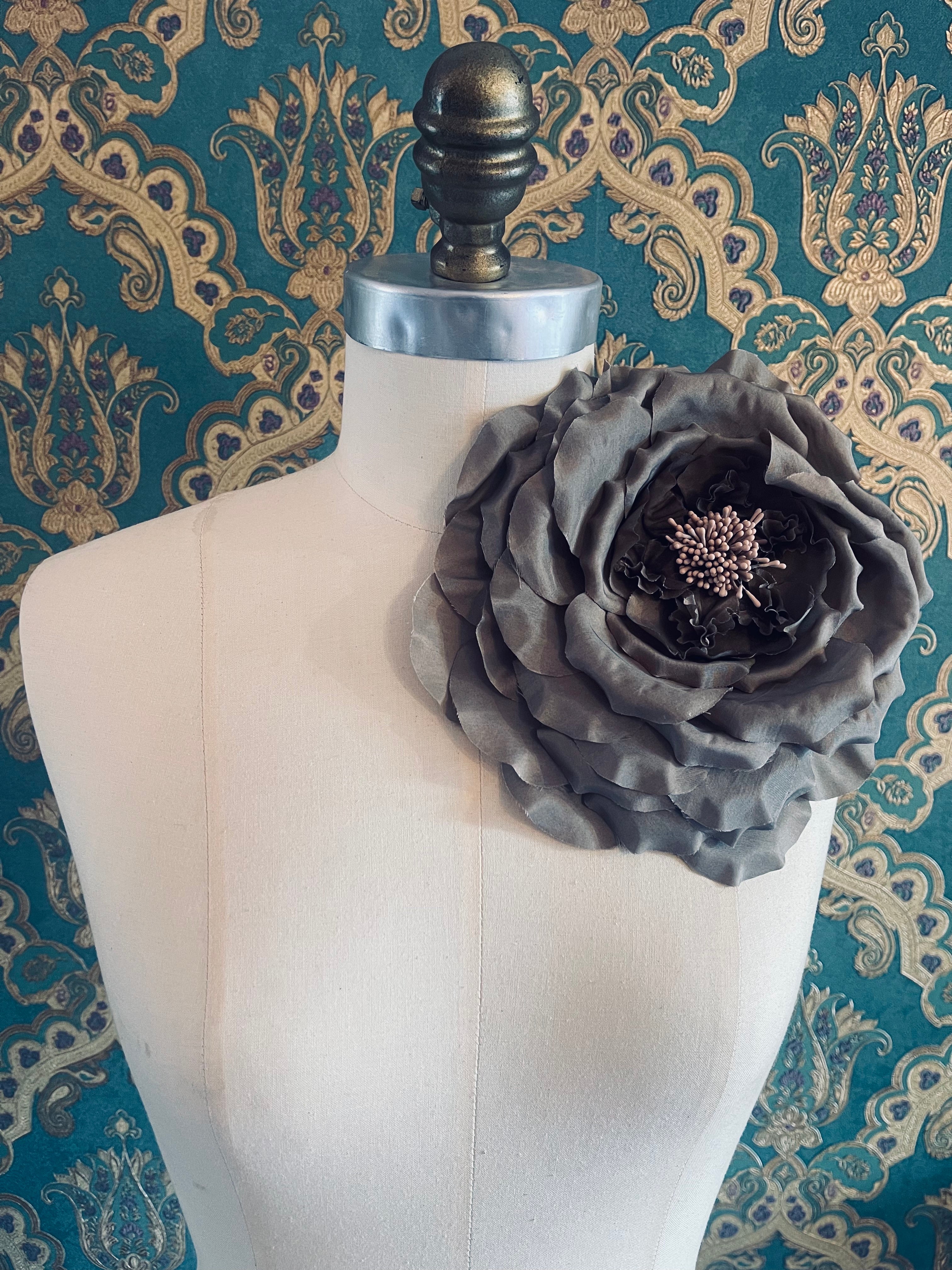 Broochella Signora Fiorita Large Fabric Flower Brooch Pin handmade luxury brown men's women's accessory