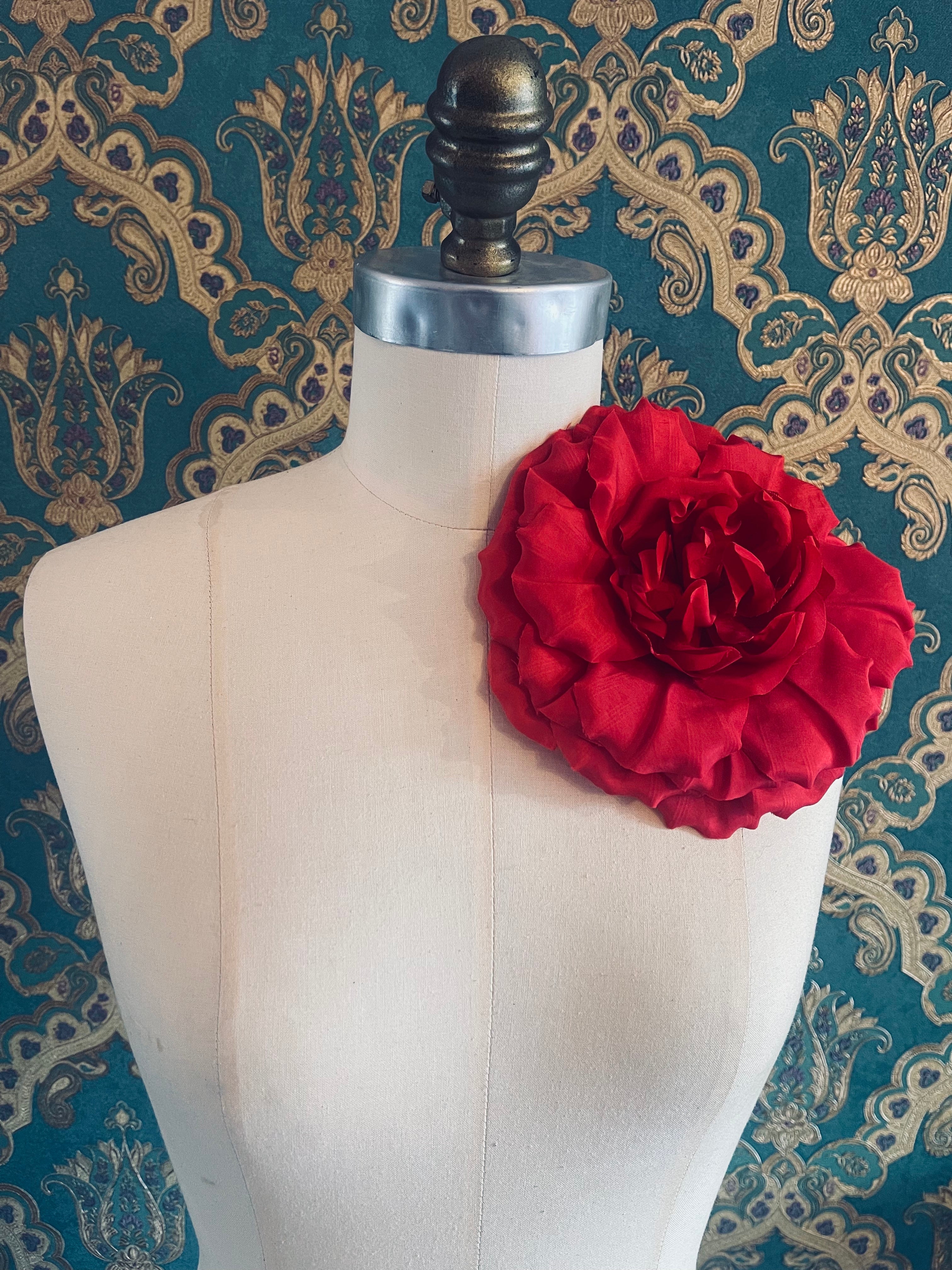 Broochella Femmina red silk handmade large flower brooch pin luxury designer men’s women’s accessory