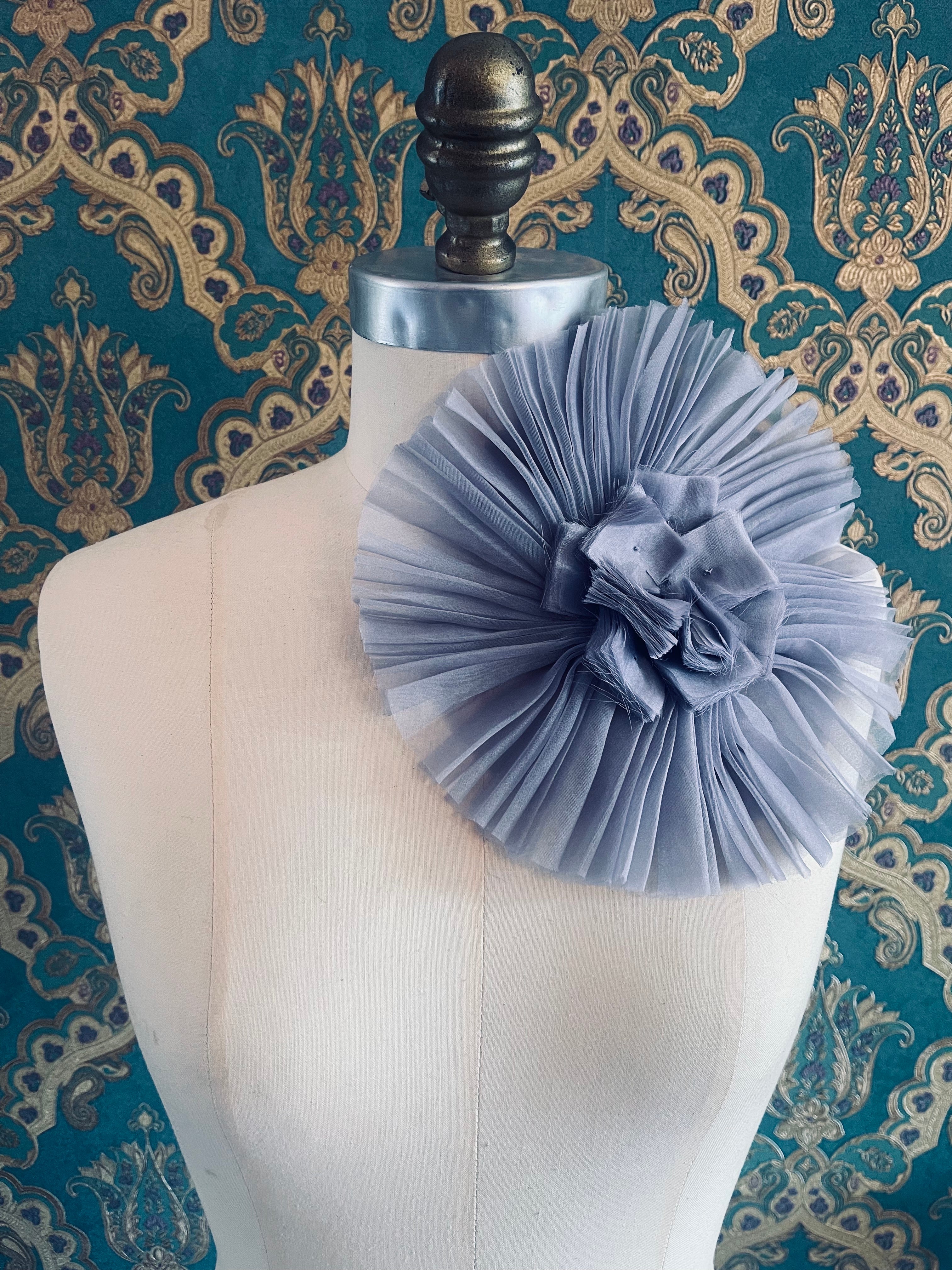 Pieghettato Large Flower Brooch Pin silk organza handmade men's women's luxury designer handmade grey accessory