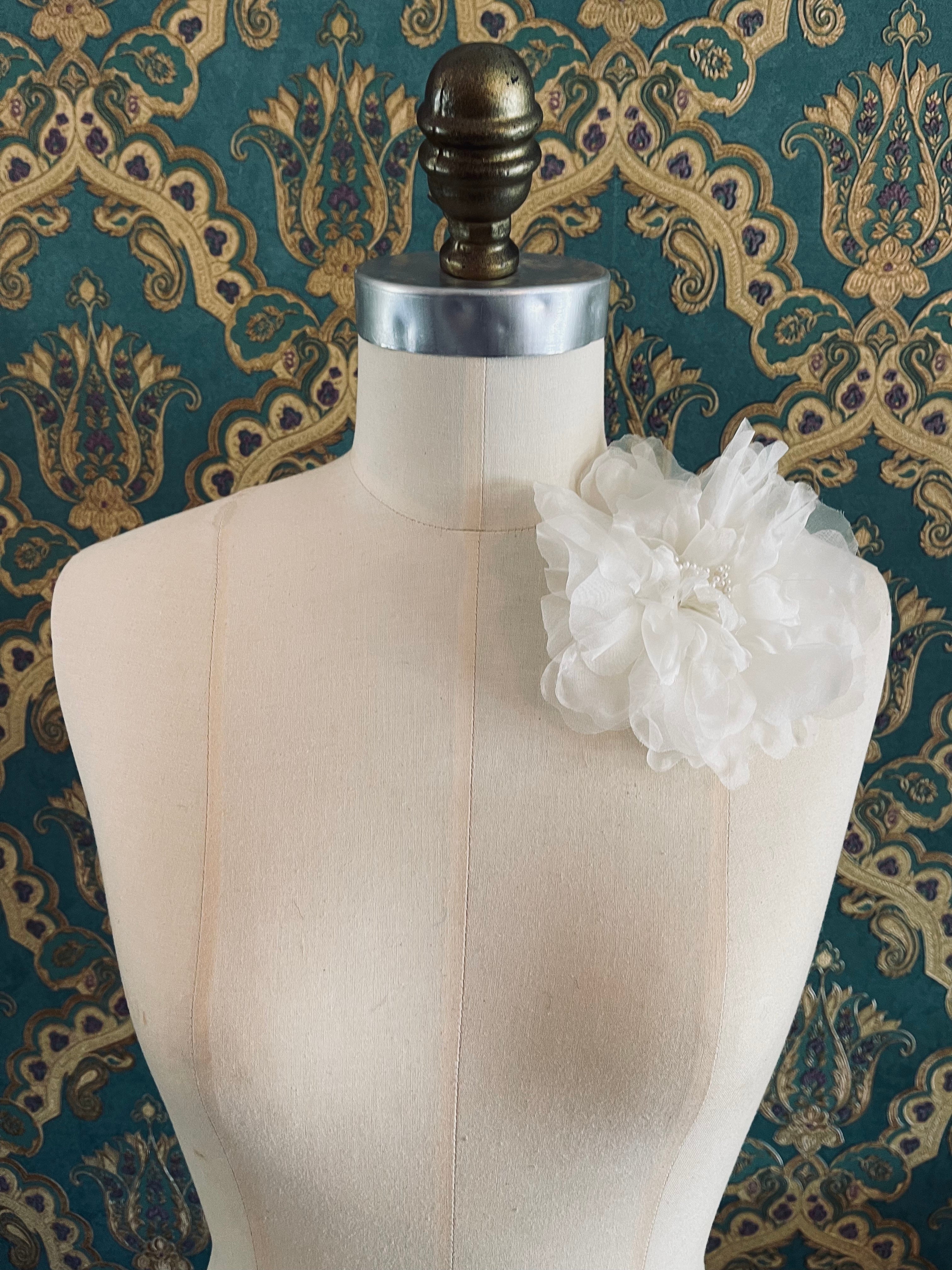 Broochella Aubrieta ivory organza flower brooch pin luxury designer men’s women’s 