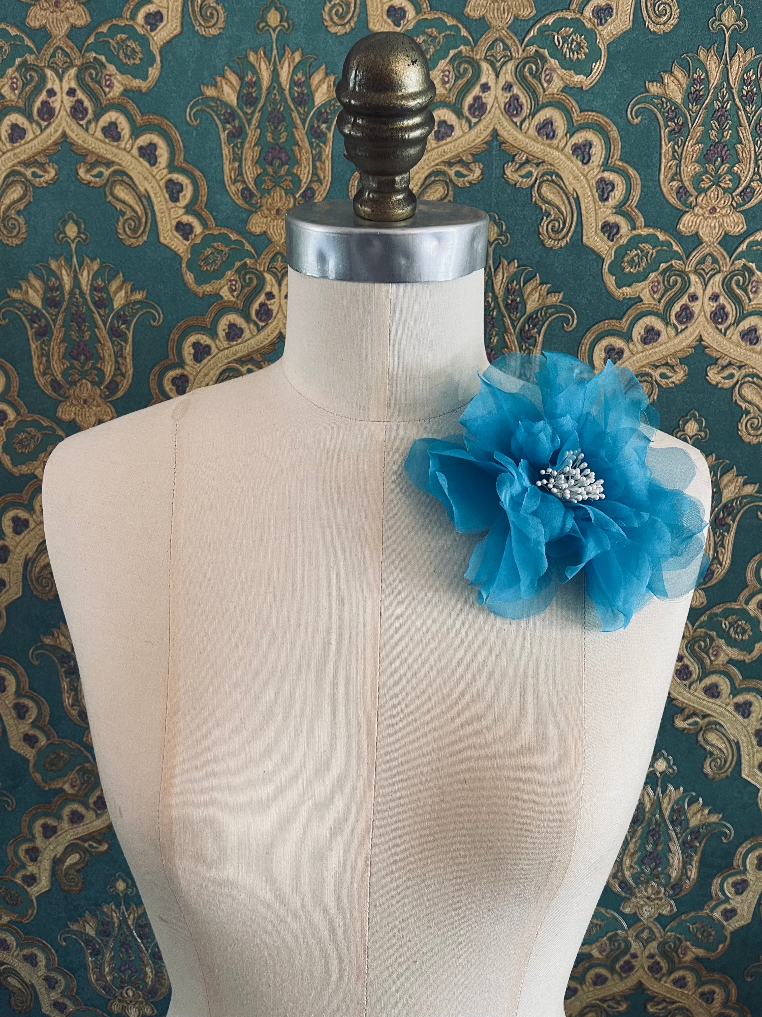 Broochella Aubrieta organza flower brooch pin luxury designer men’s women’s blue