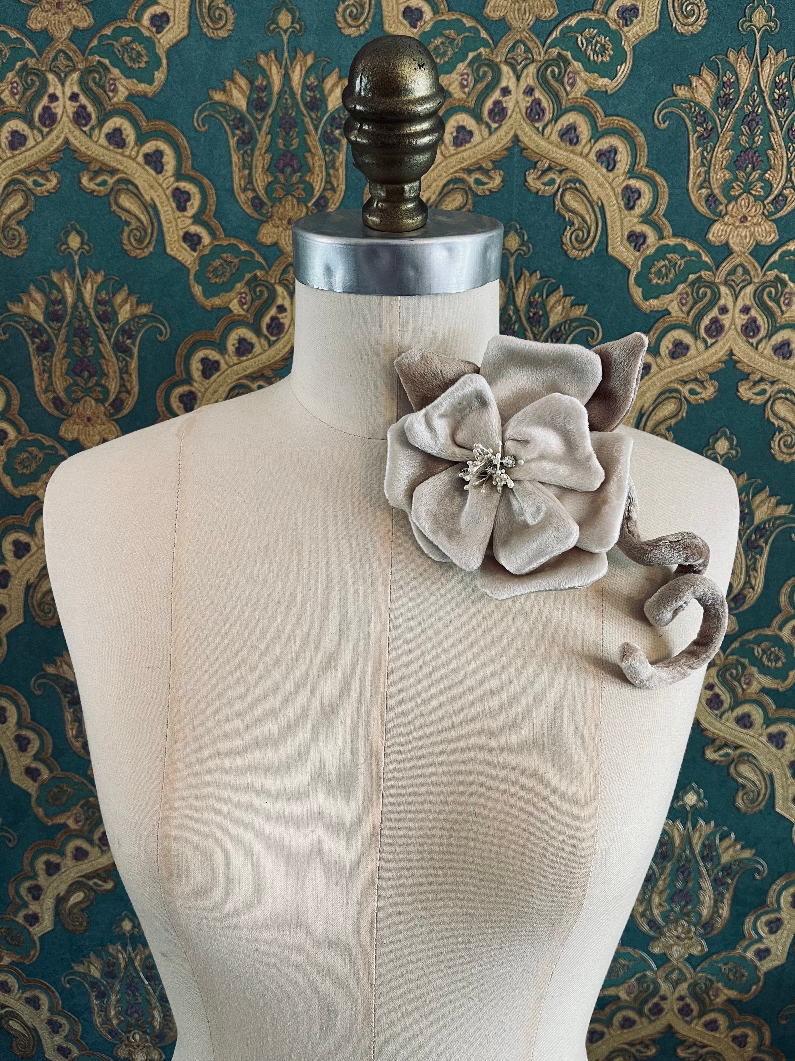 Broochella Velluto Velvet Flower Brooch Pin handmade luxury designer men's women's ivory