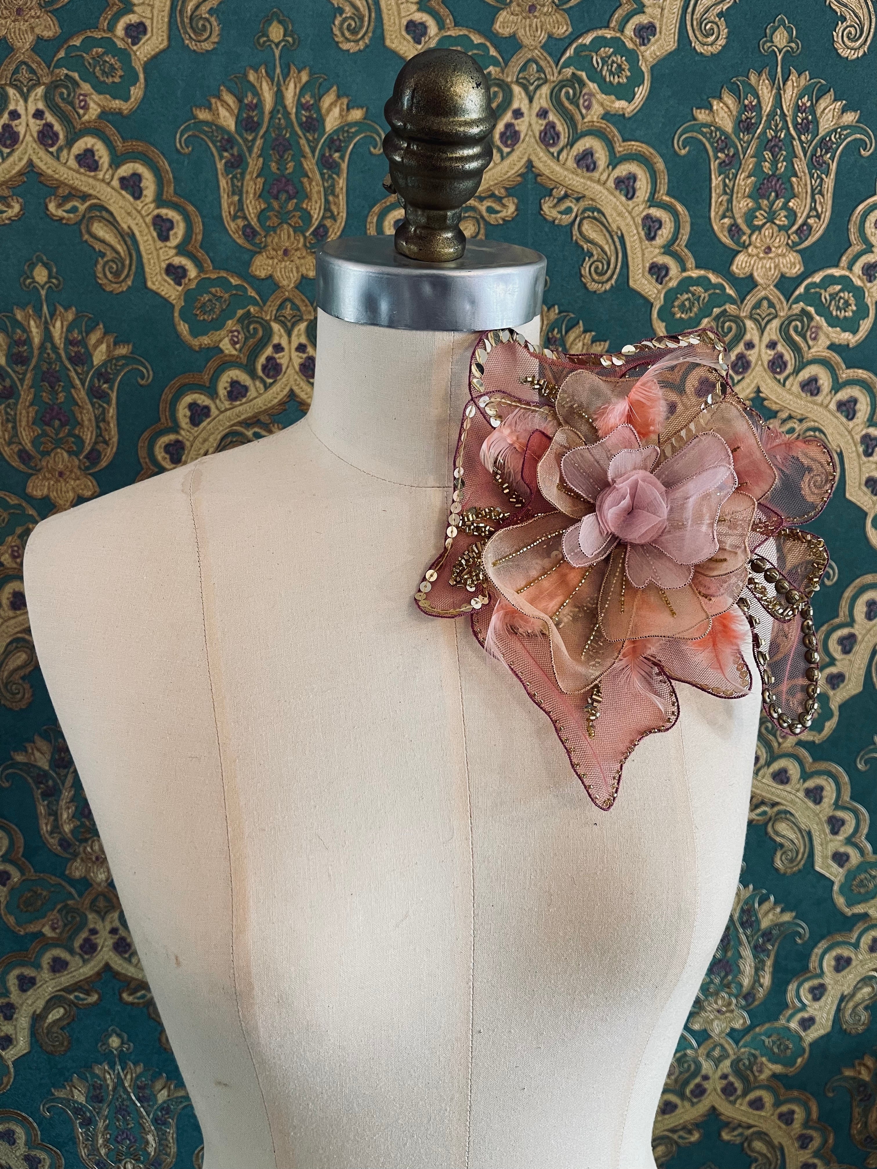Broochella Alstroemeria designer hand beaded large flower brooch pin  women’s men's luxury  designer handmade accessory pink gold