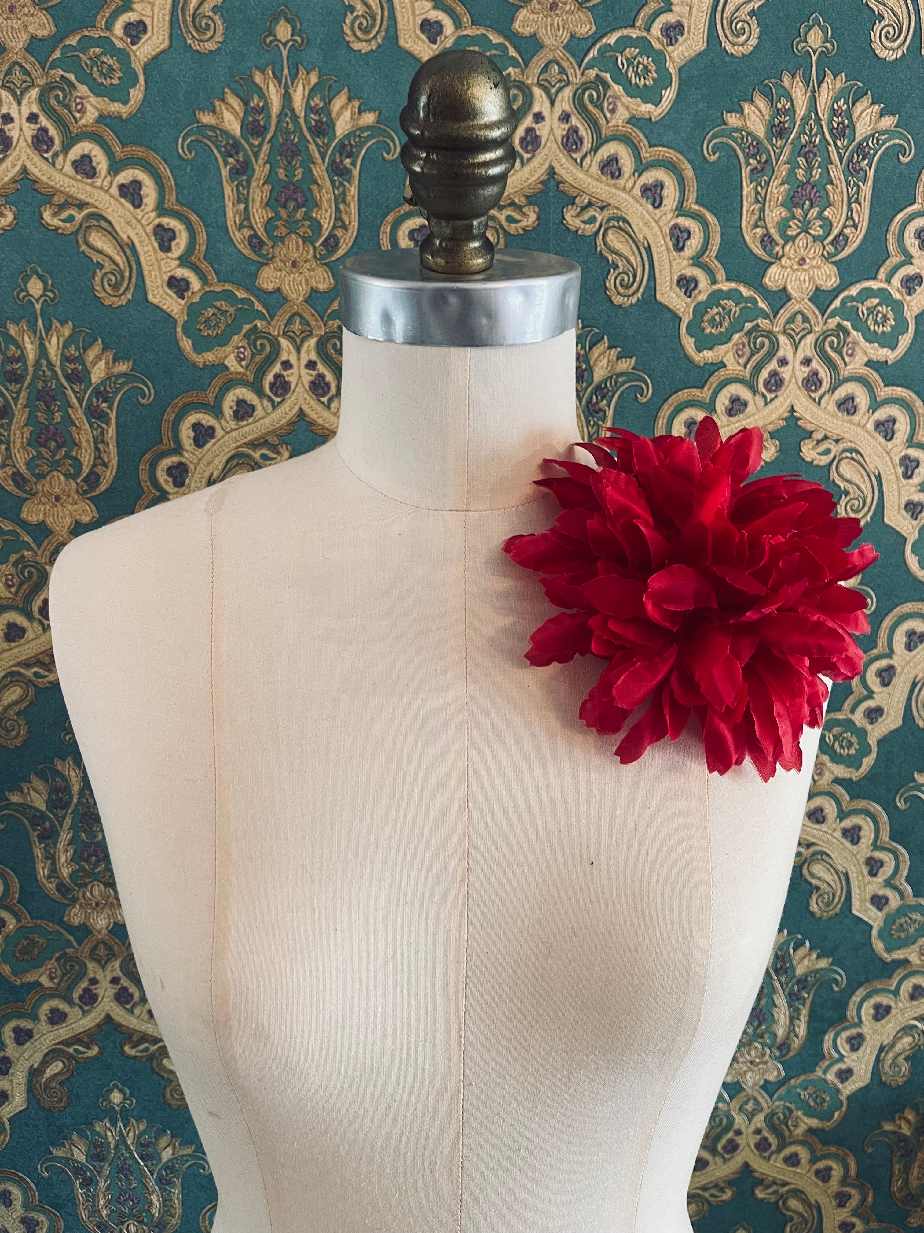 Broochella Calendula flower brooch silk red designer handmade luxury men’s women’s 