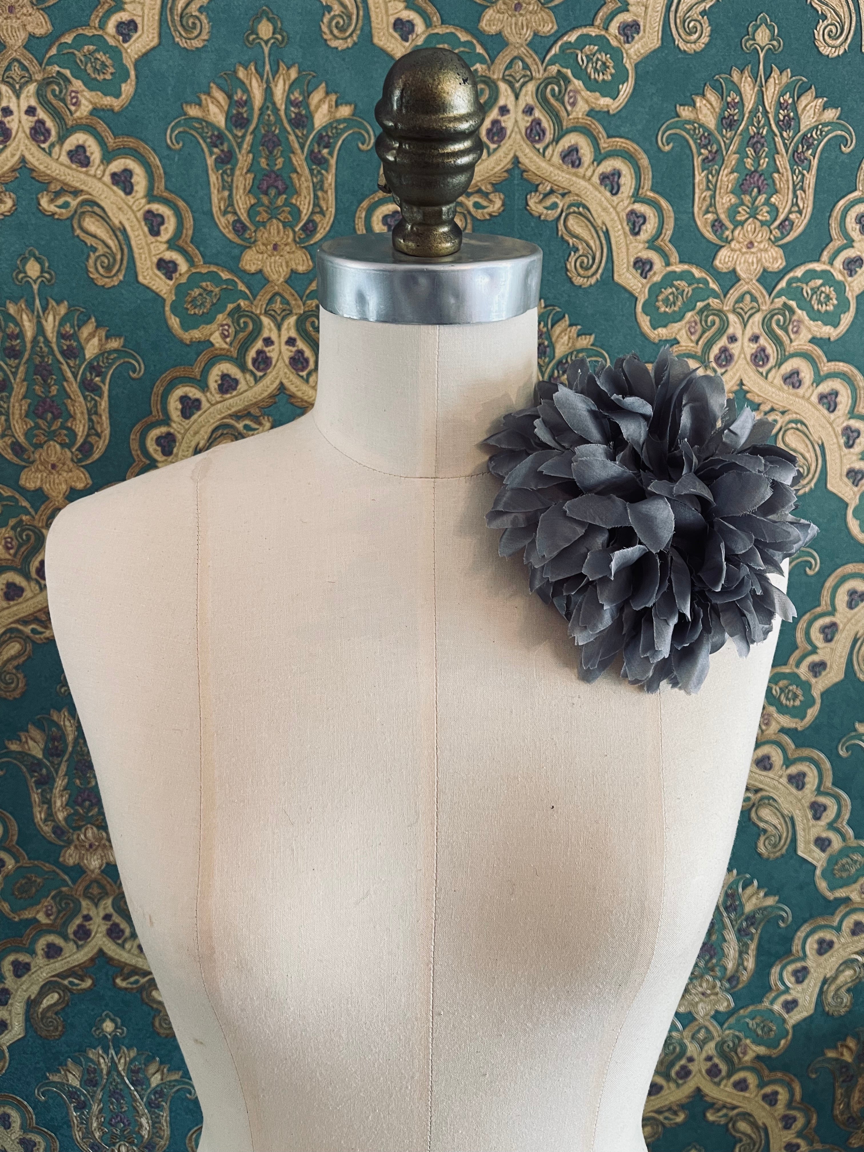 Broochella Calendula flower brooch silk grey designer handmade luxury men’s women’s 