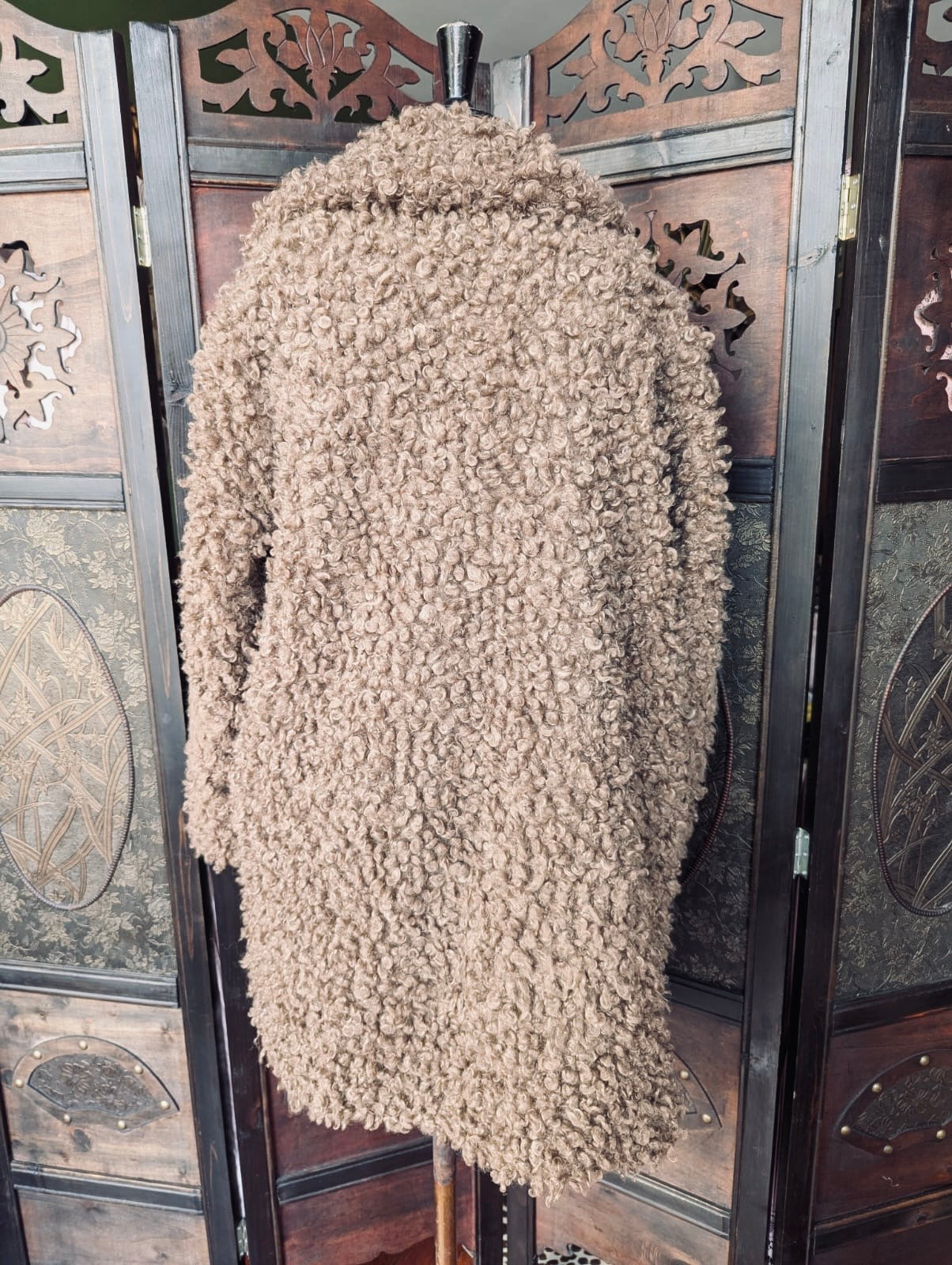 Zara Textured Brown Teddy Faux Fur Coat