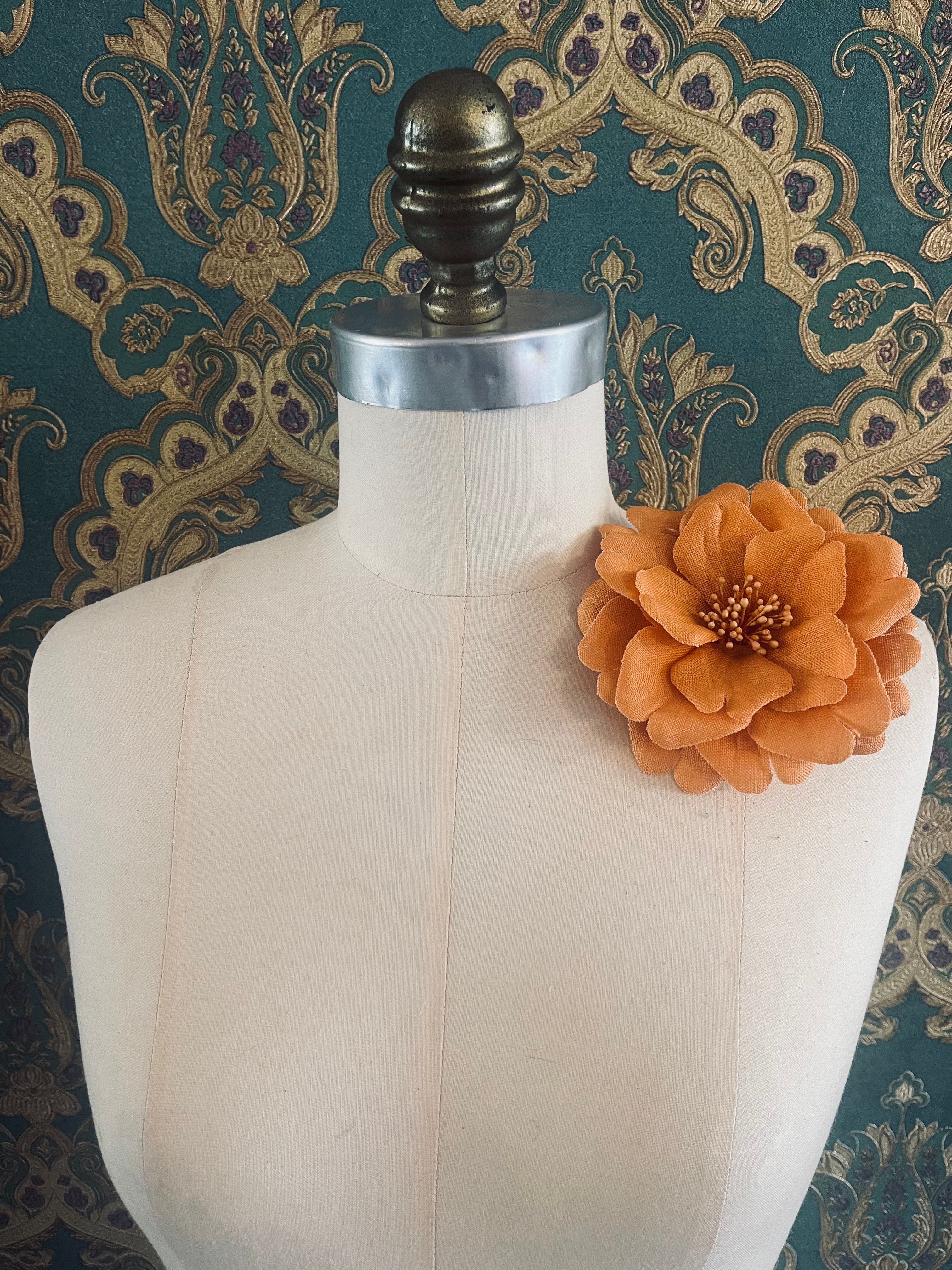 Broochella Garofano flower brooch pin handmade linen men's women's designer luxury orange