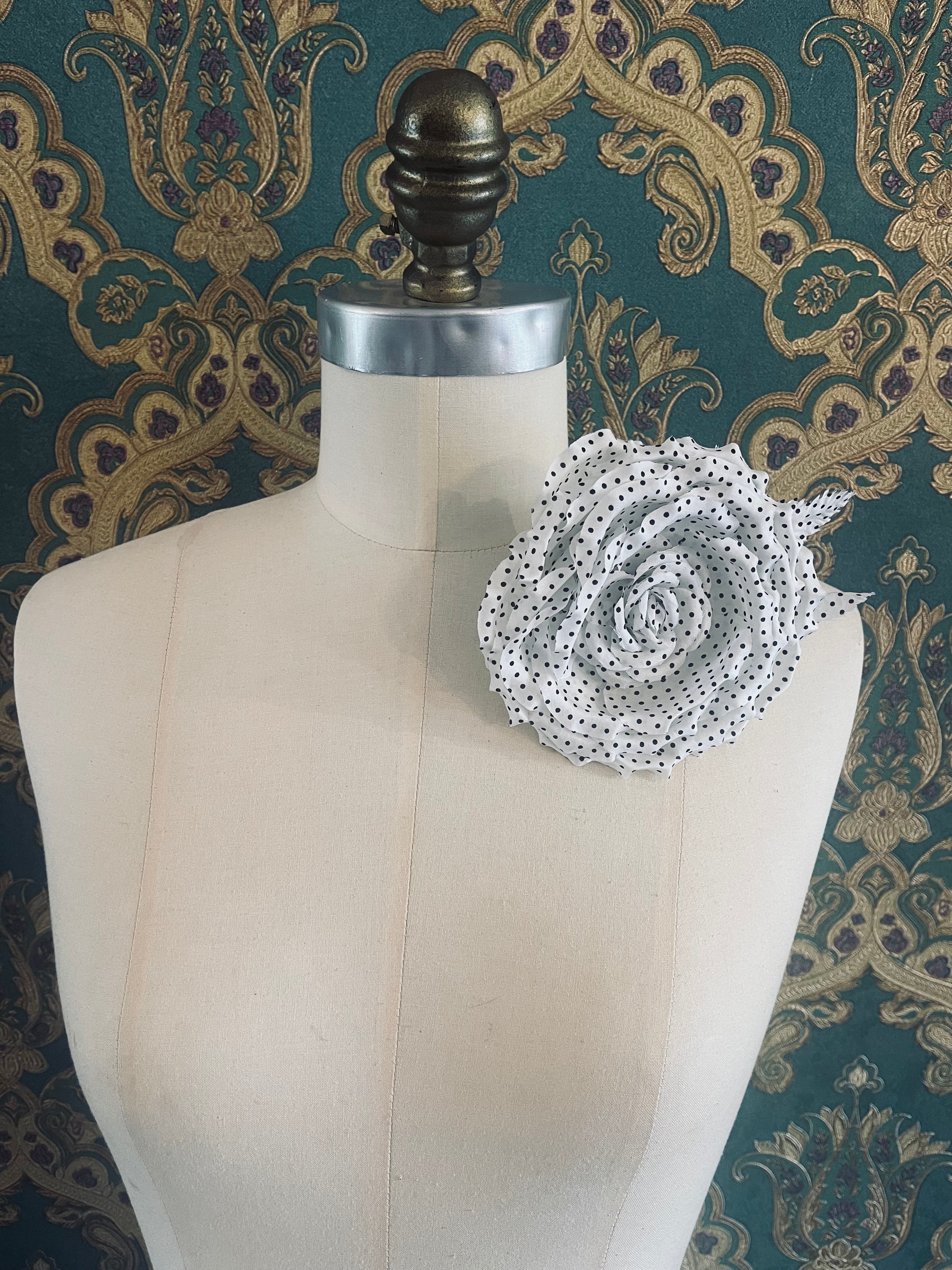 Broochella Dalmata flower brooch pin handmade polka dot spot spotted white black luxury designer men’s women’s accessory