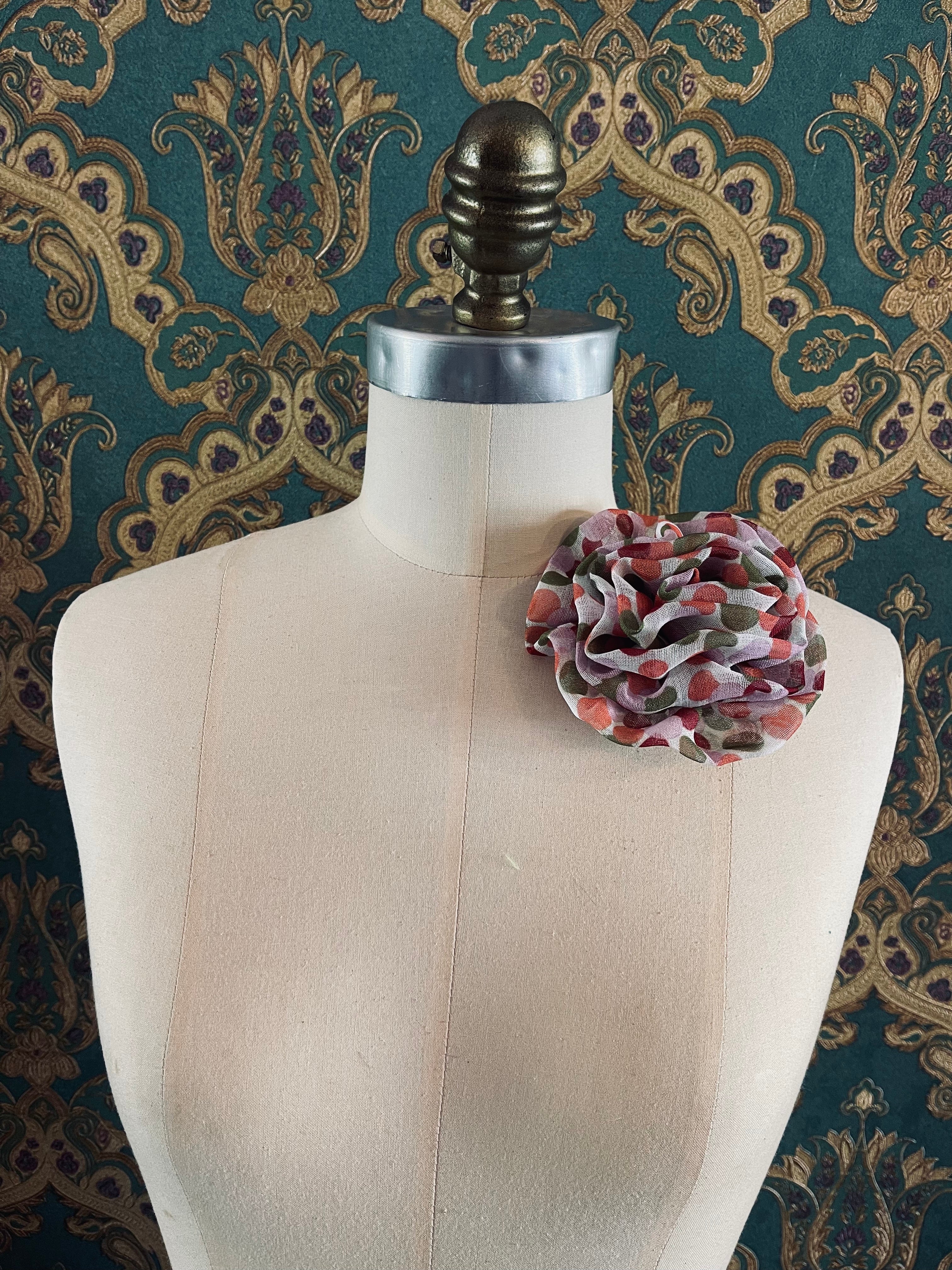 Broochella Brassica fabric flower brooch green pink polka dots cotton linen handmade designer luxury women’s men’s 