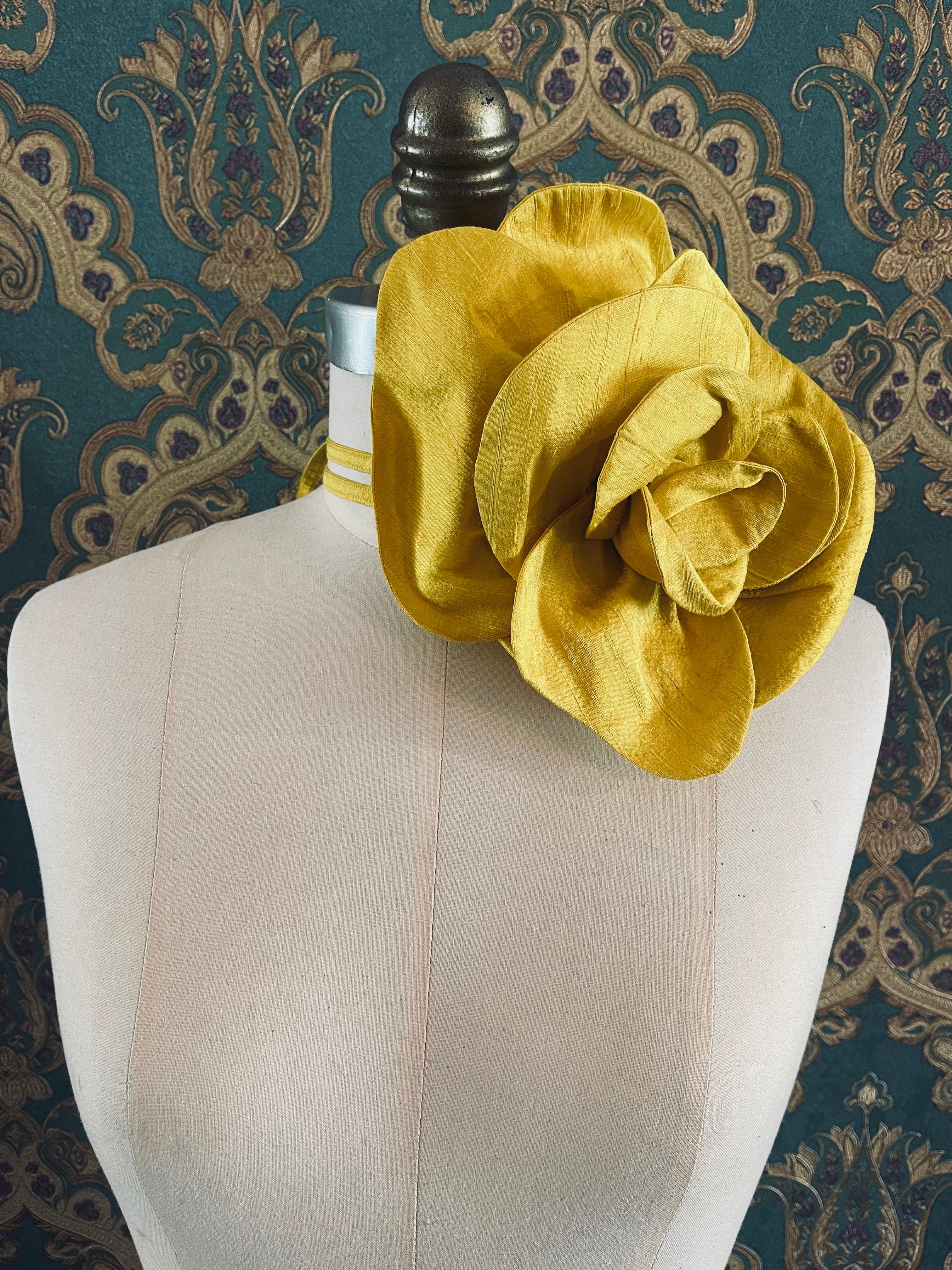 Broochella Bellucci handmade silk flower brooch pin choker luxury designer women’s accessory yellow