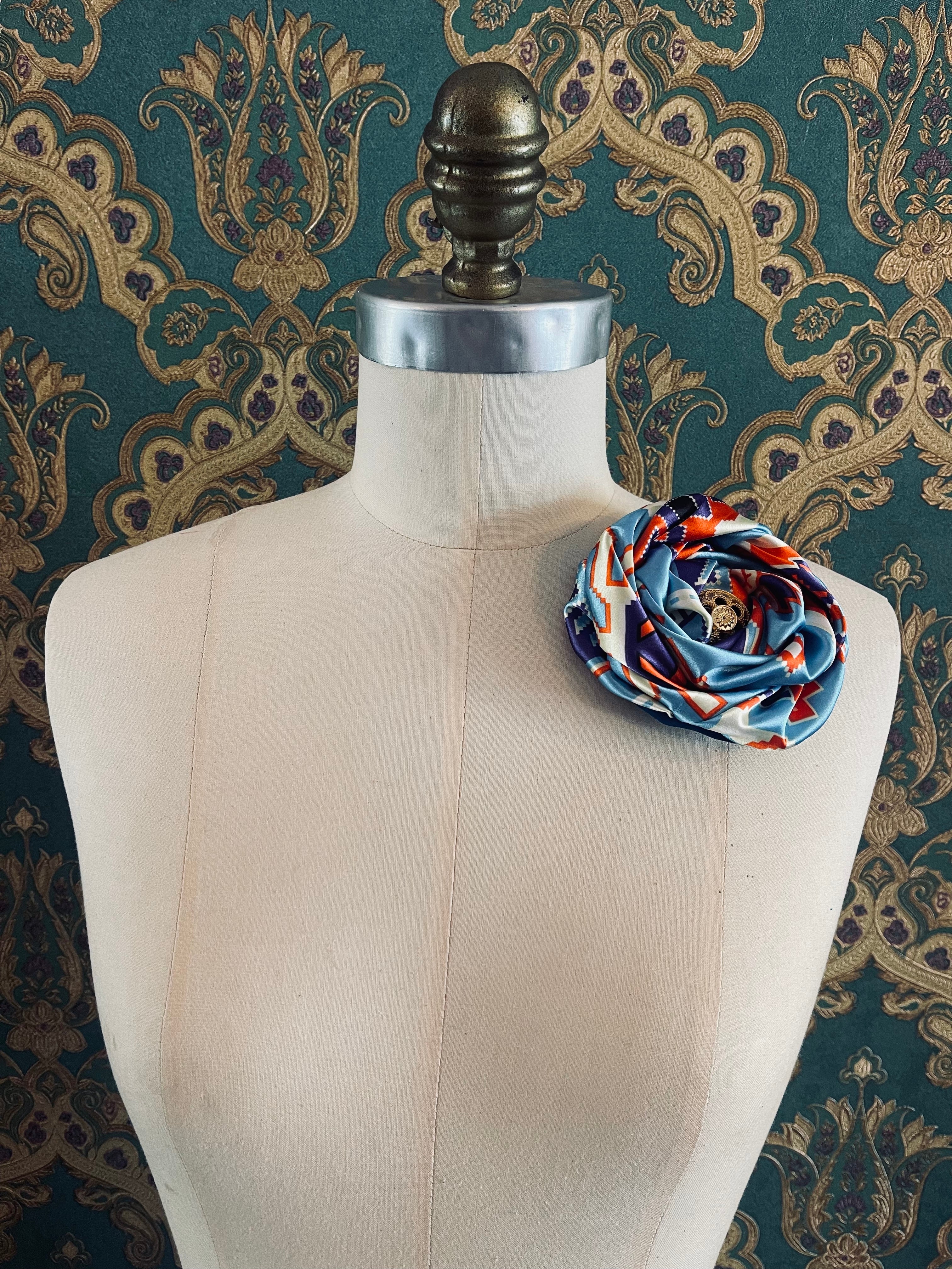 Broochella Bougainville flower brooch pin blue satin handmade luxury designer women’s men’s 