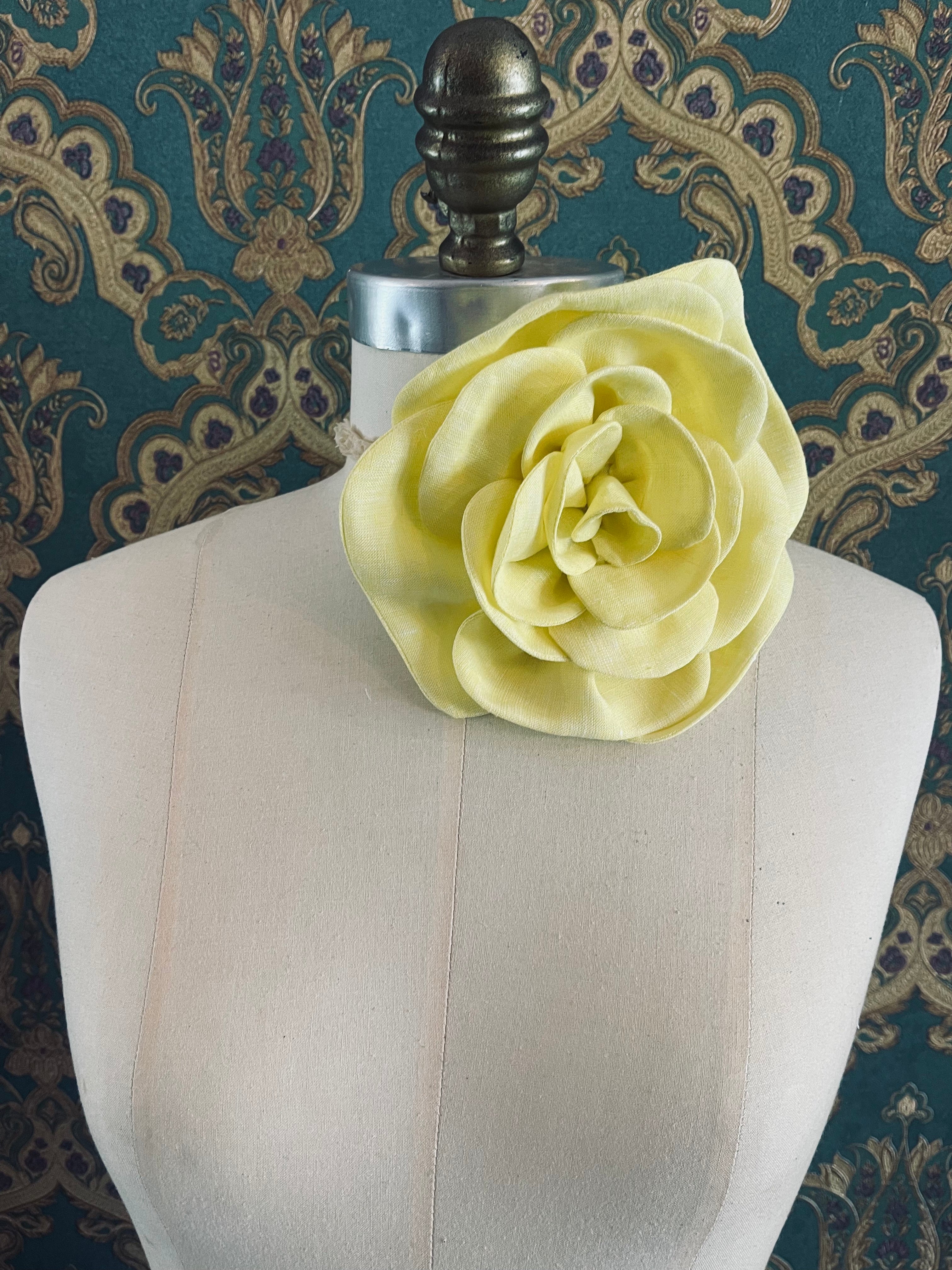 Broochella florella large flower brooch pin choker linen handmade luxury designer men’s women’s accessory yellow