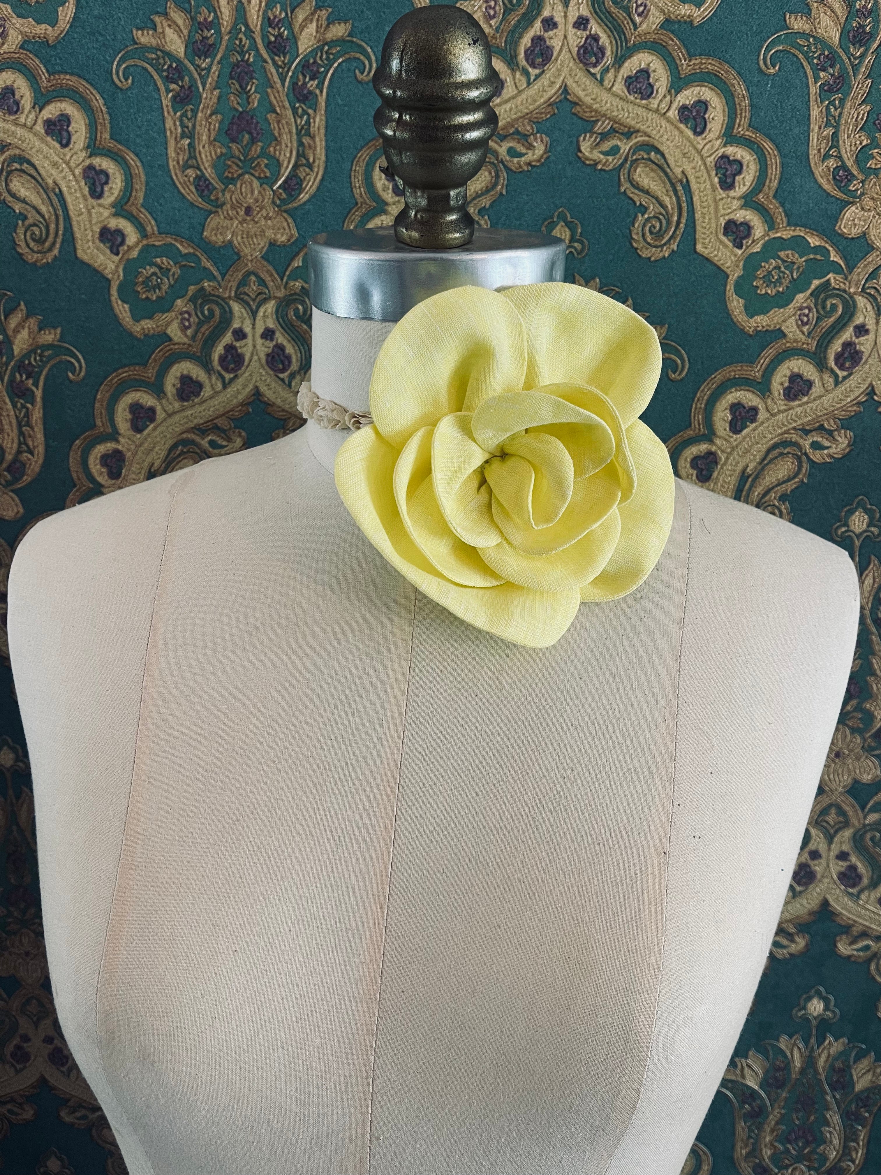 Broochella florella small  flower brooch pin choker linen handmade luxury designer women’s men’s accessory yellow