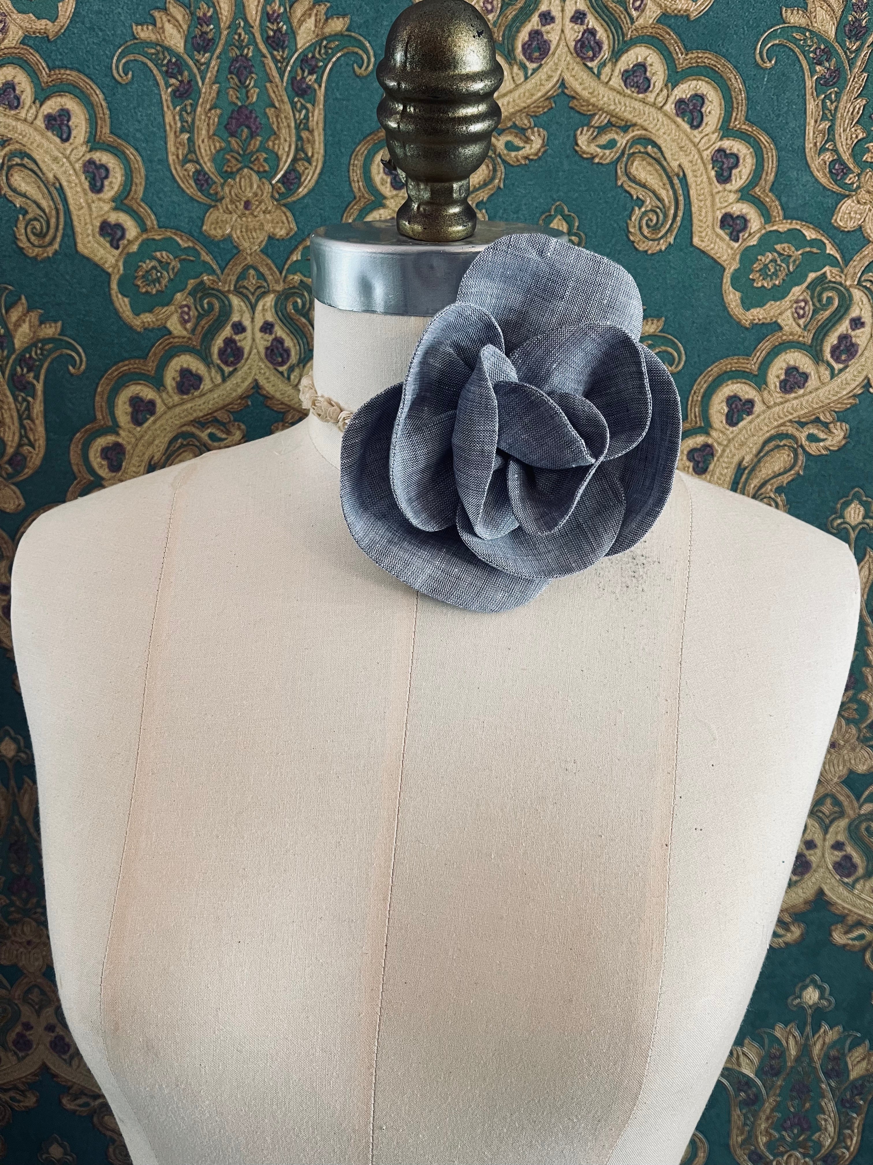 Broochella florella small  flower brooch pin choker linen handmade luxury designer women’s men’s accessory grey