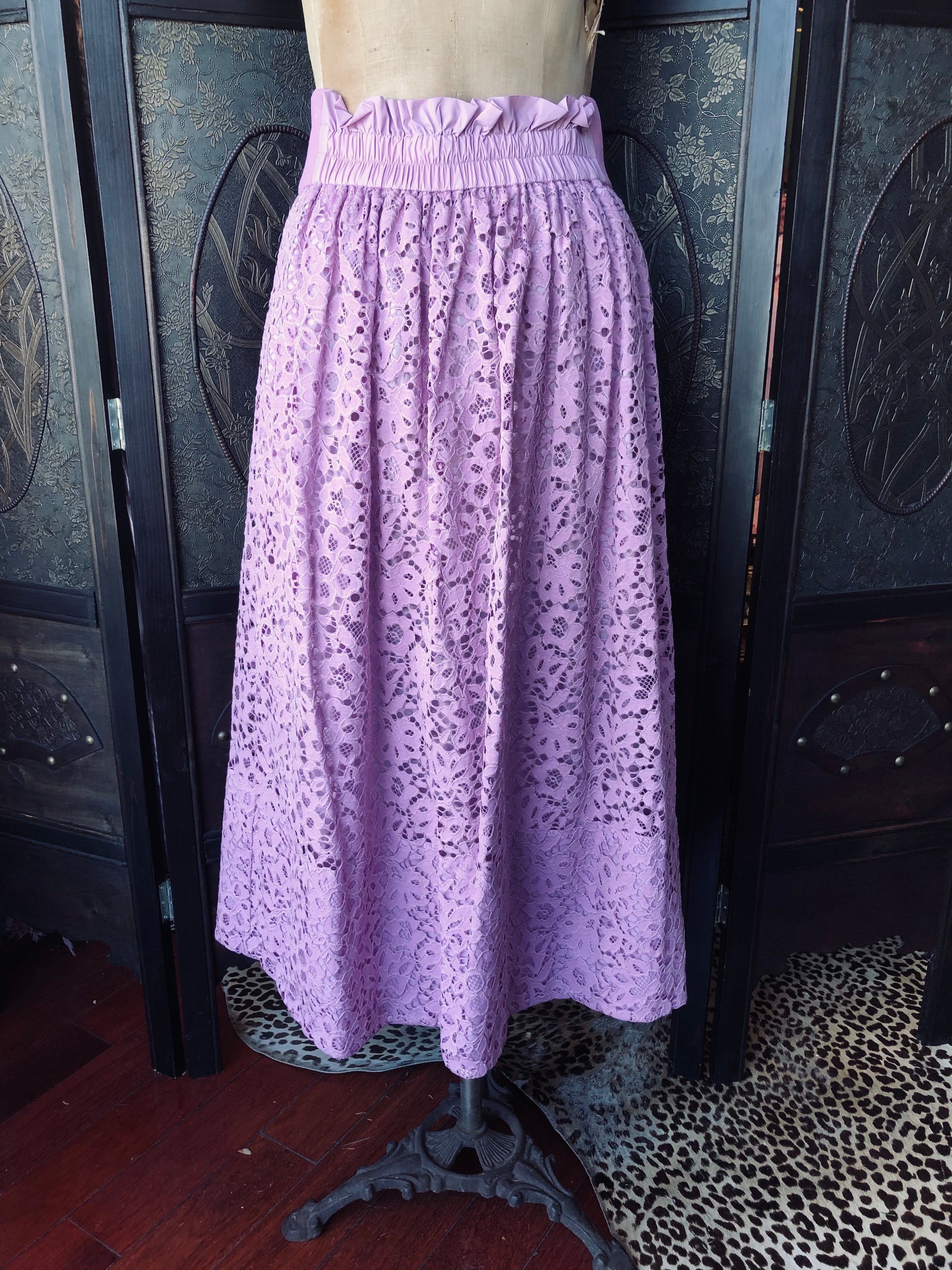 Tibi Lilac Lace Midi Skirt- AU 8  luxury designer women's 