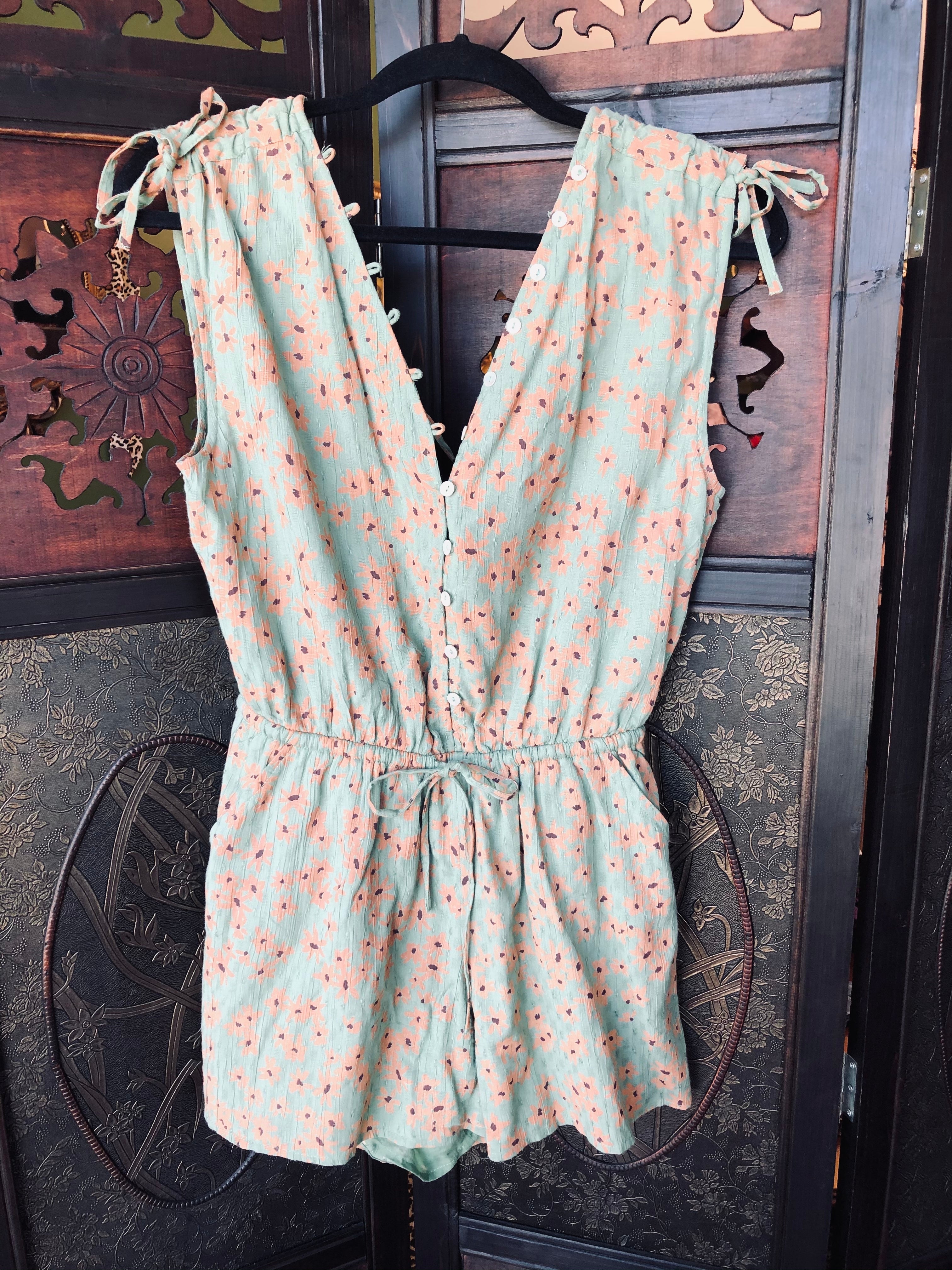 Amuse Society Green Floral Playsuit – XS viscose cotton 