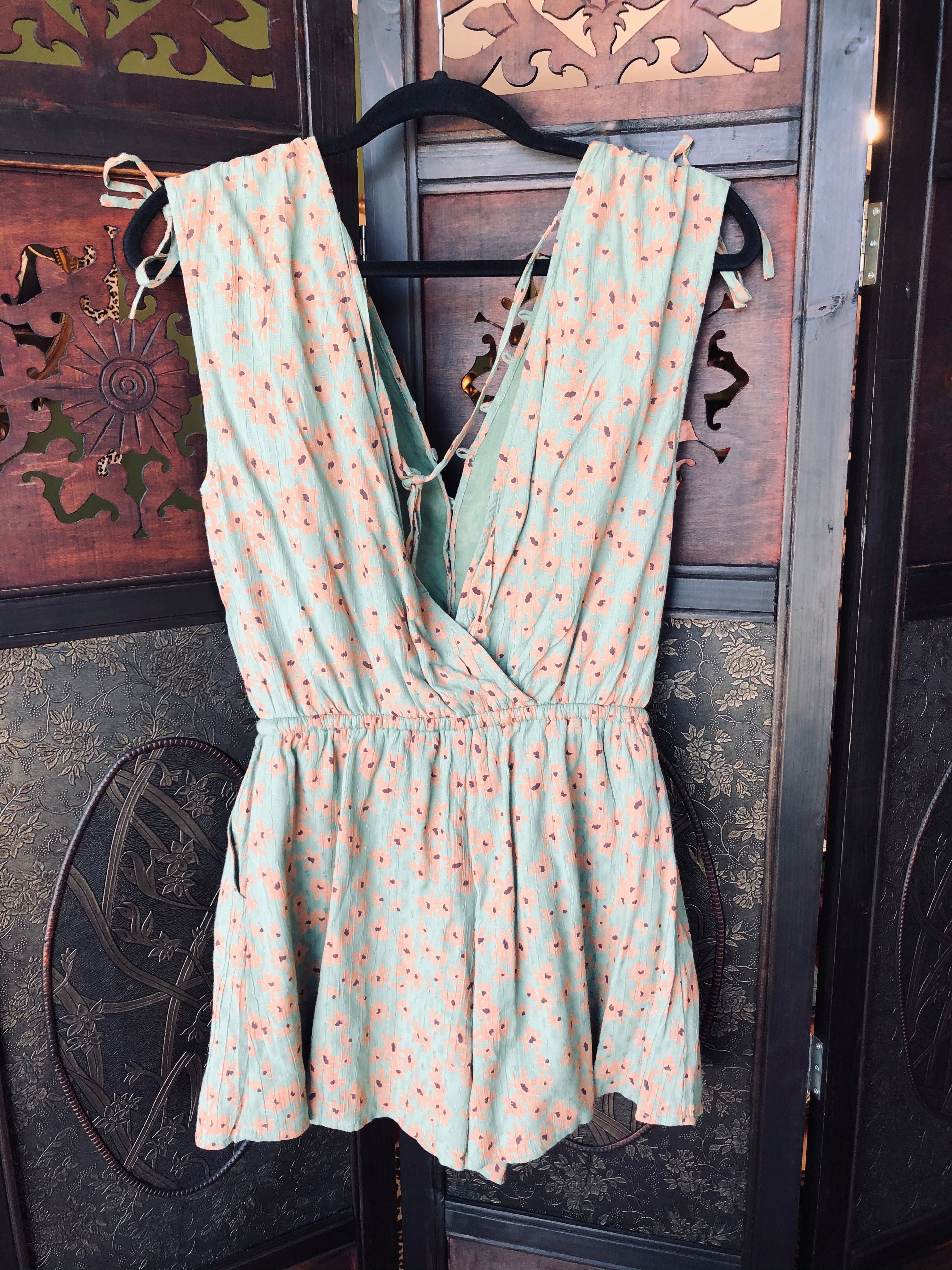Amuse Society Green Floral Playsuit – XS viscose cotton 