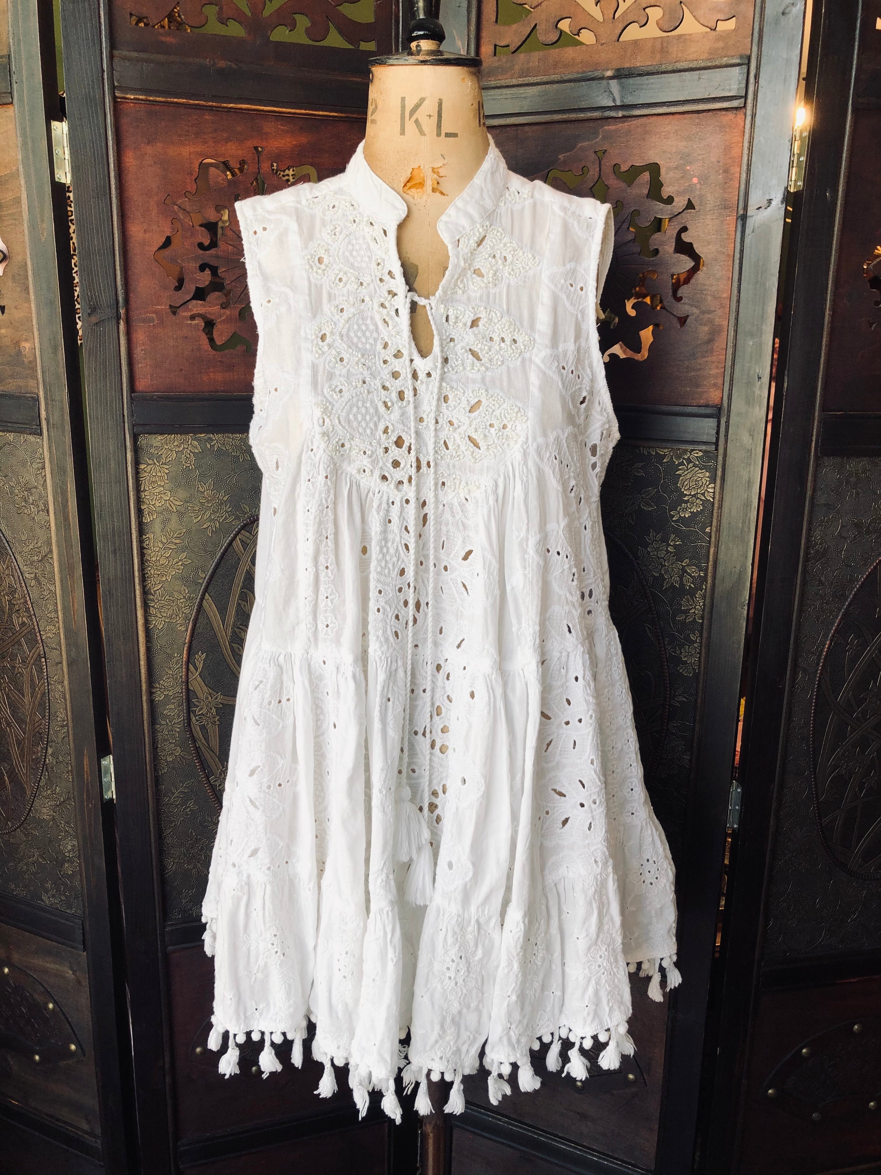Leoni Al Sole by Giacomo Cinque White Cotton Mini Dress- One Size