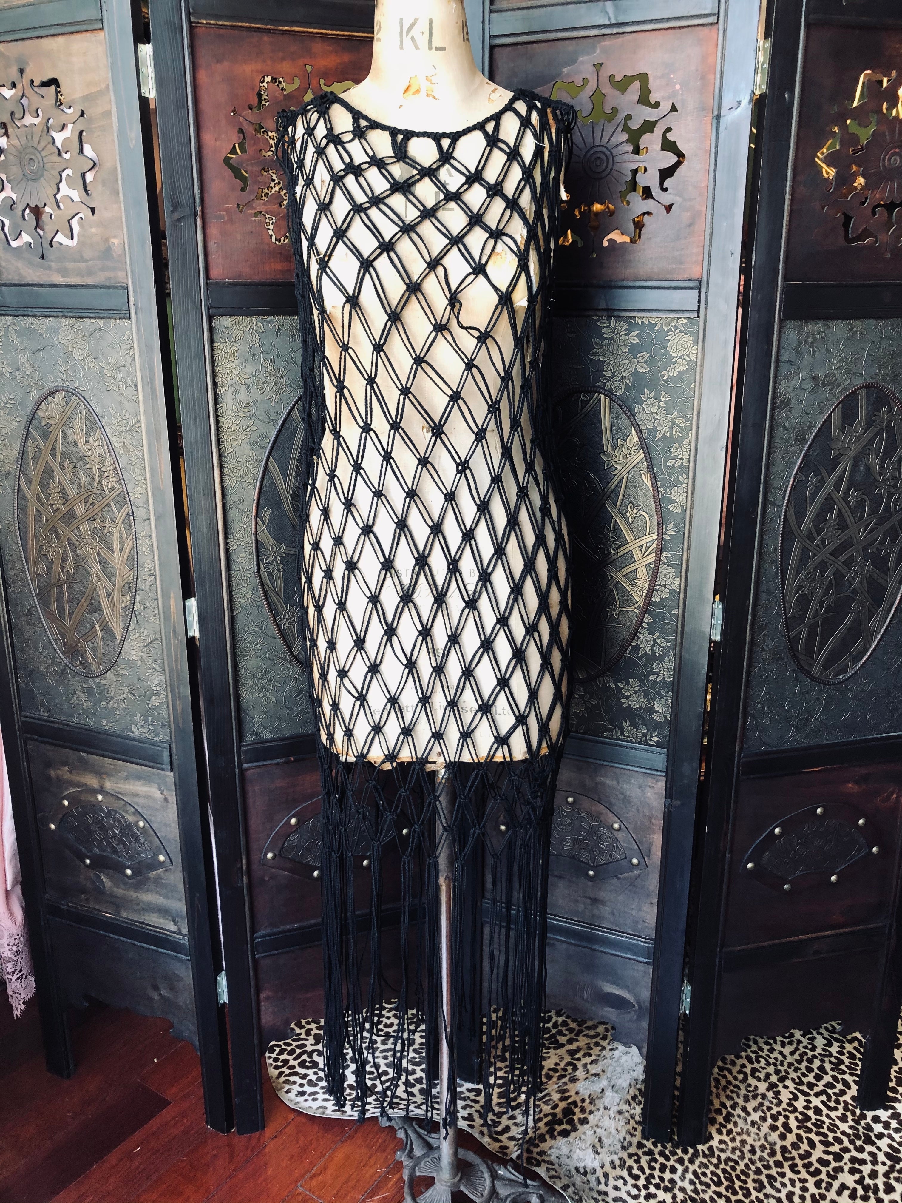 Zara Black Crochet Net Dress- Medium