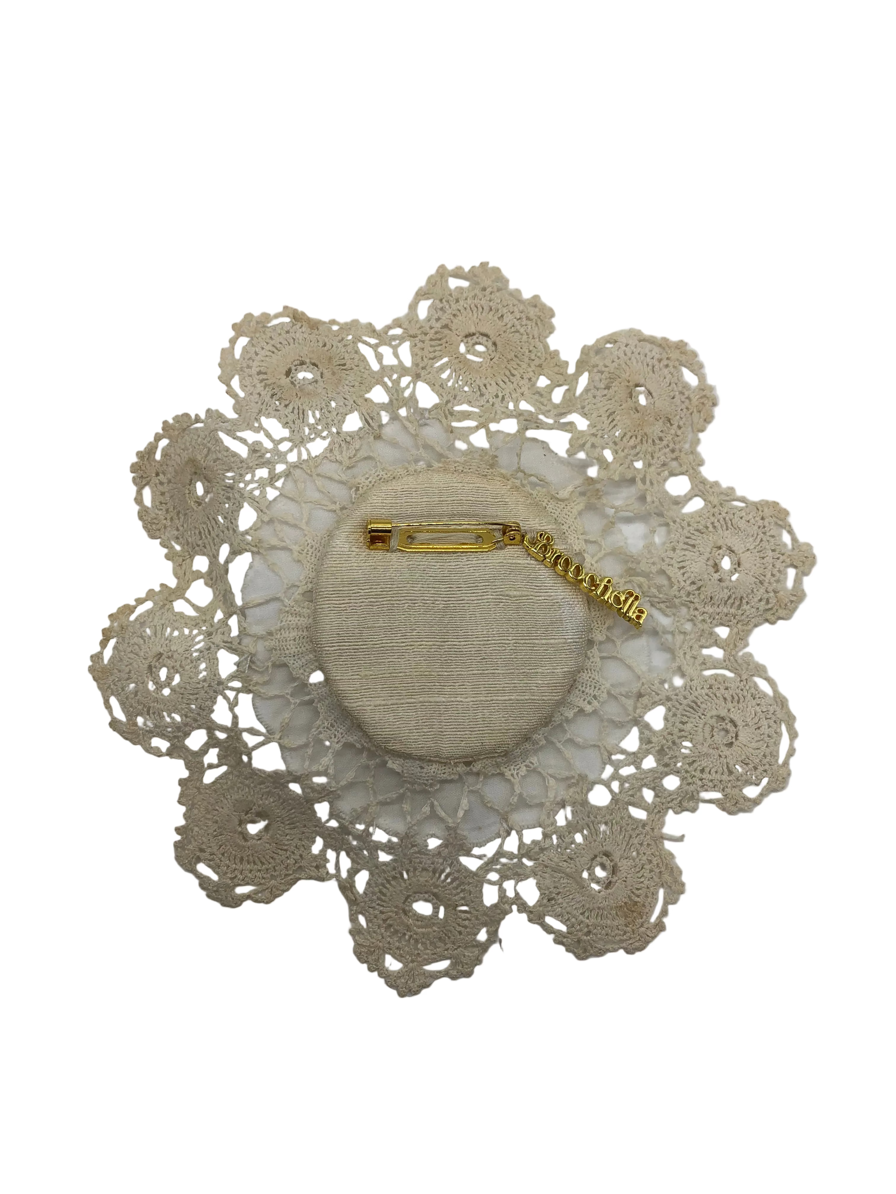 Broochella Corredi brooch pin handmade vintage linen vintage brooch embellishment luxury designer upcycled