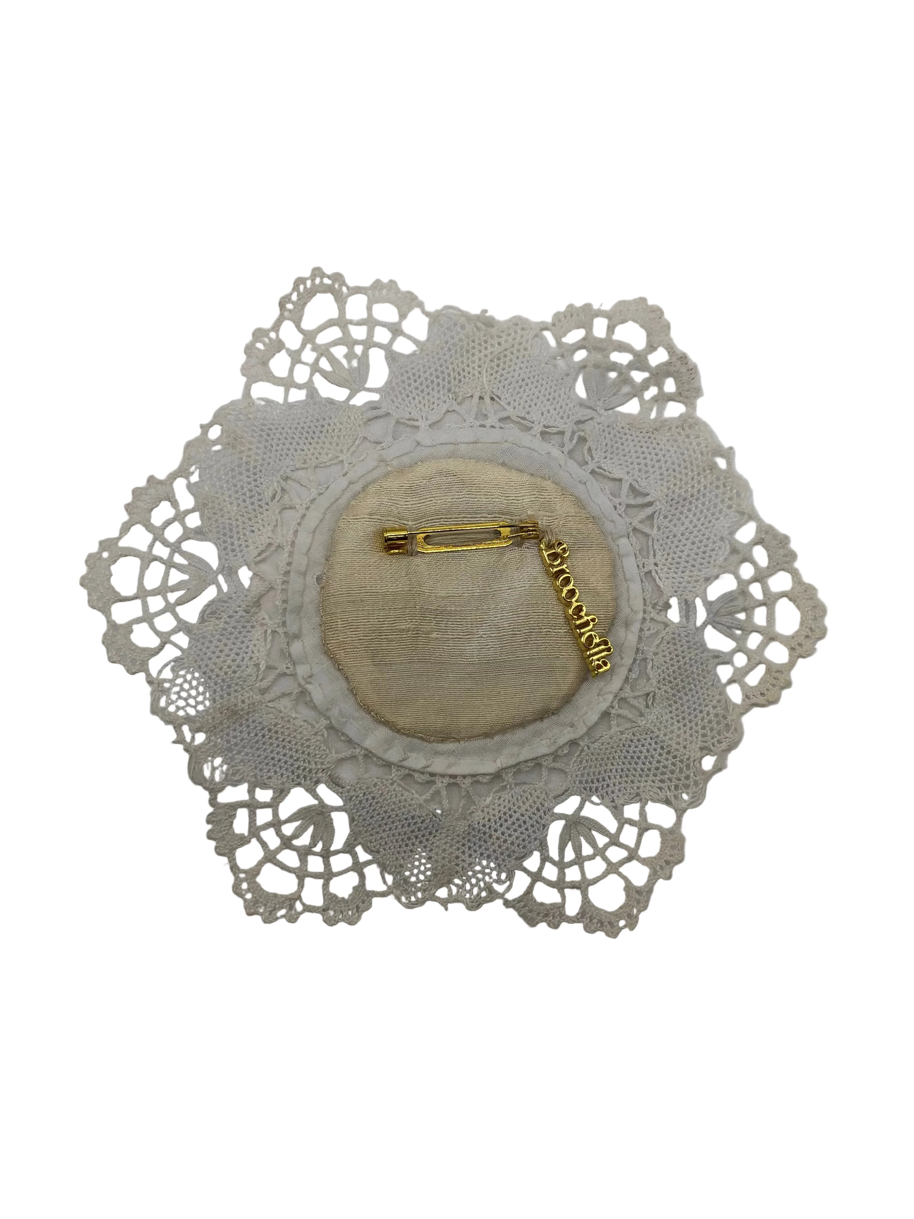 Broochella Corredi brooch pin Italian linen vintage handmade embellished gold tone vintage brooch upcycled luxury designer