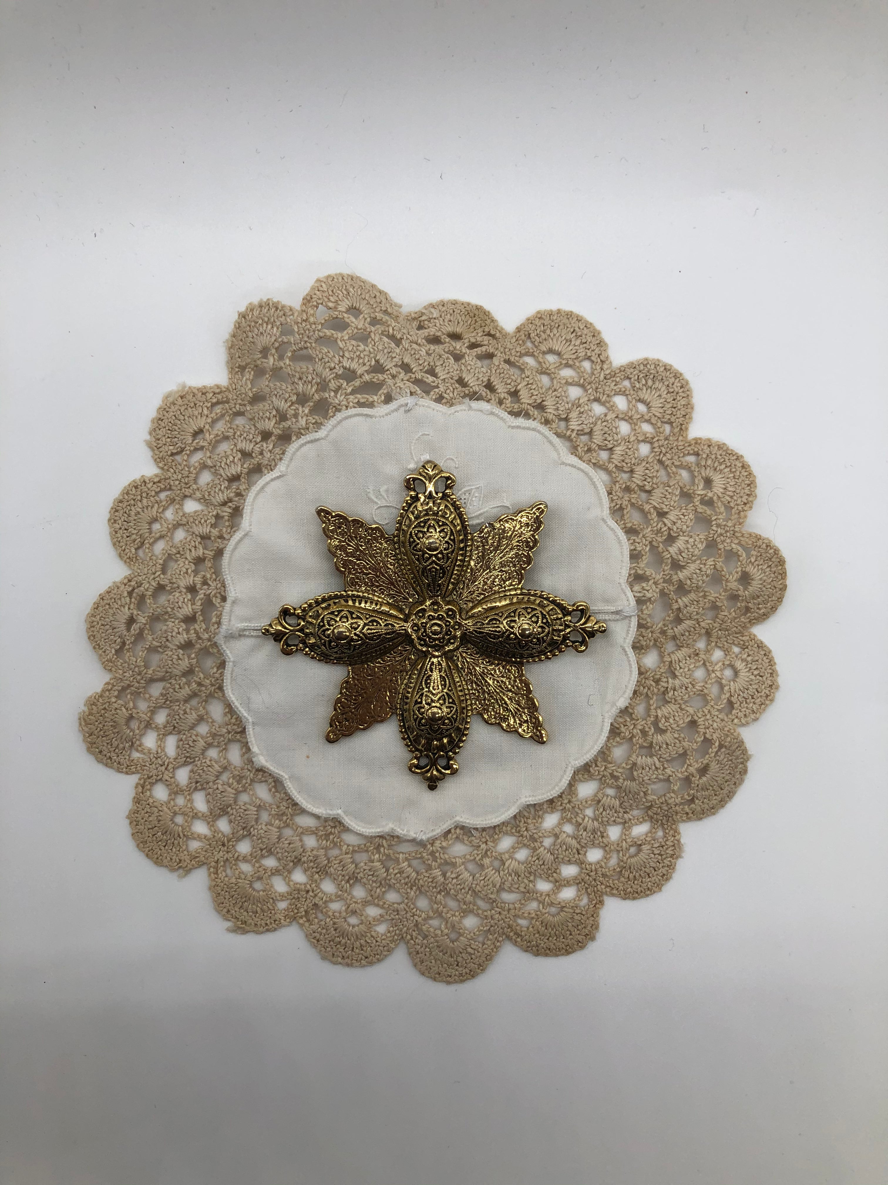 Broochella Corredi brooch pin 3/5 vintage Italian linen handmade embellished vintage brooch upcycled luxury designer men's women's