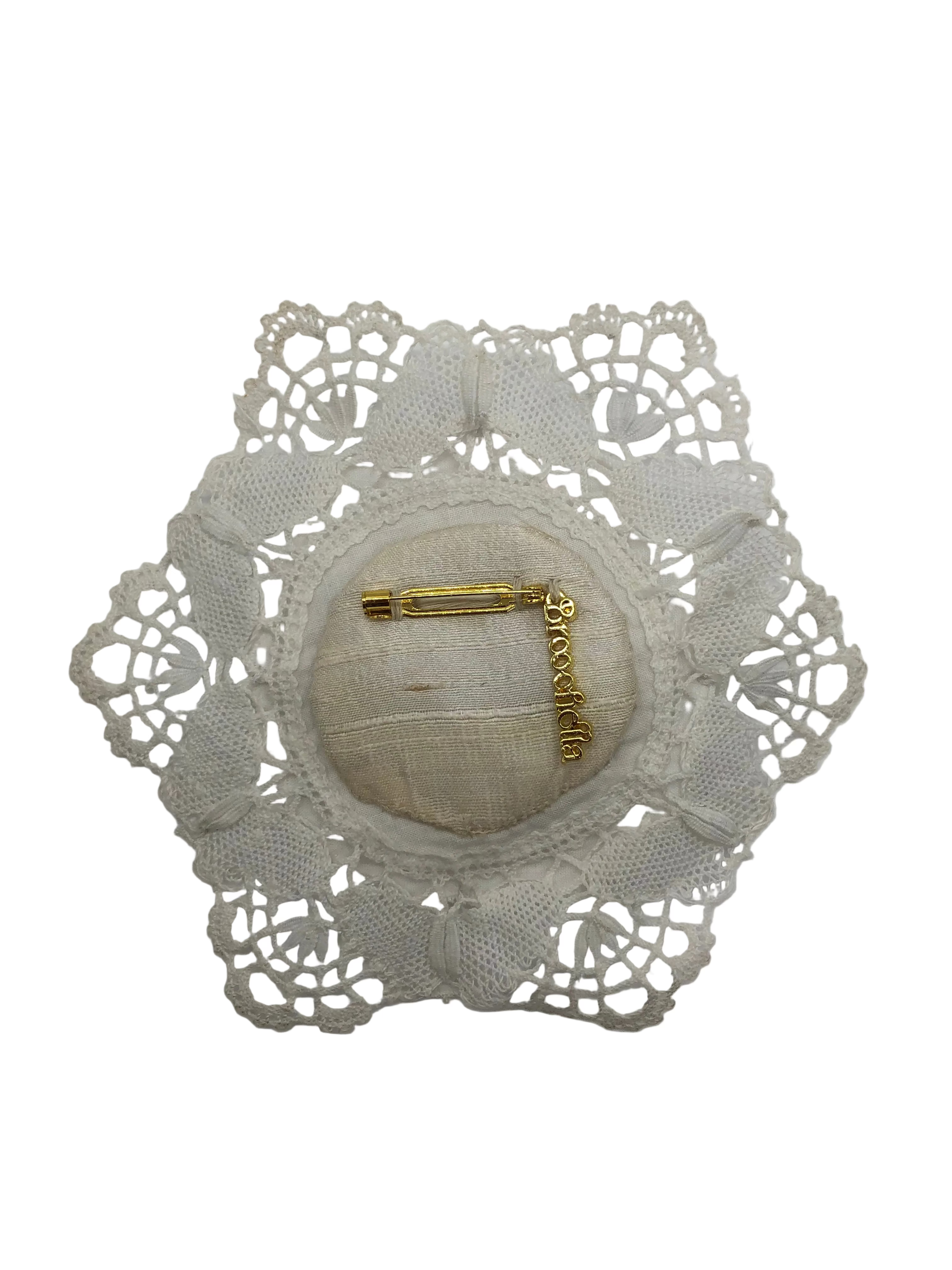 Broochella Corredi Brooch Pin 5/5 Italian Linen handmade upcycled vinatge embellishment luxury designer men's women's 