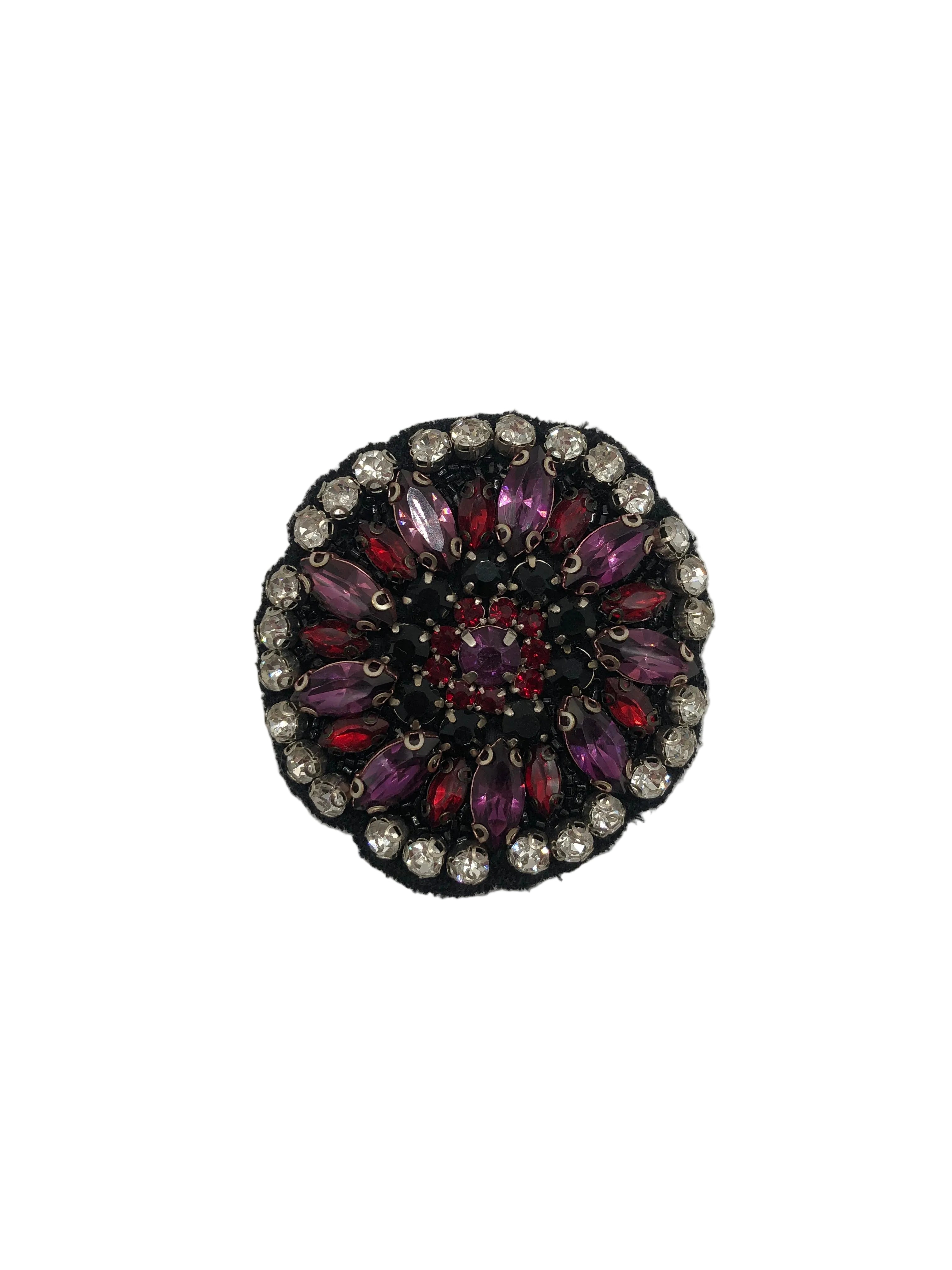 Broochella Rosalia Notturna Brooch Pin Black red clear crystals handmade luxury designer men's women's 