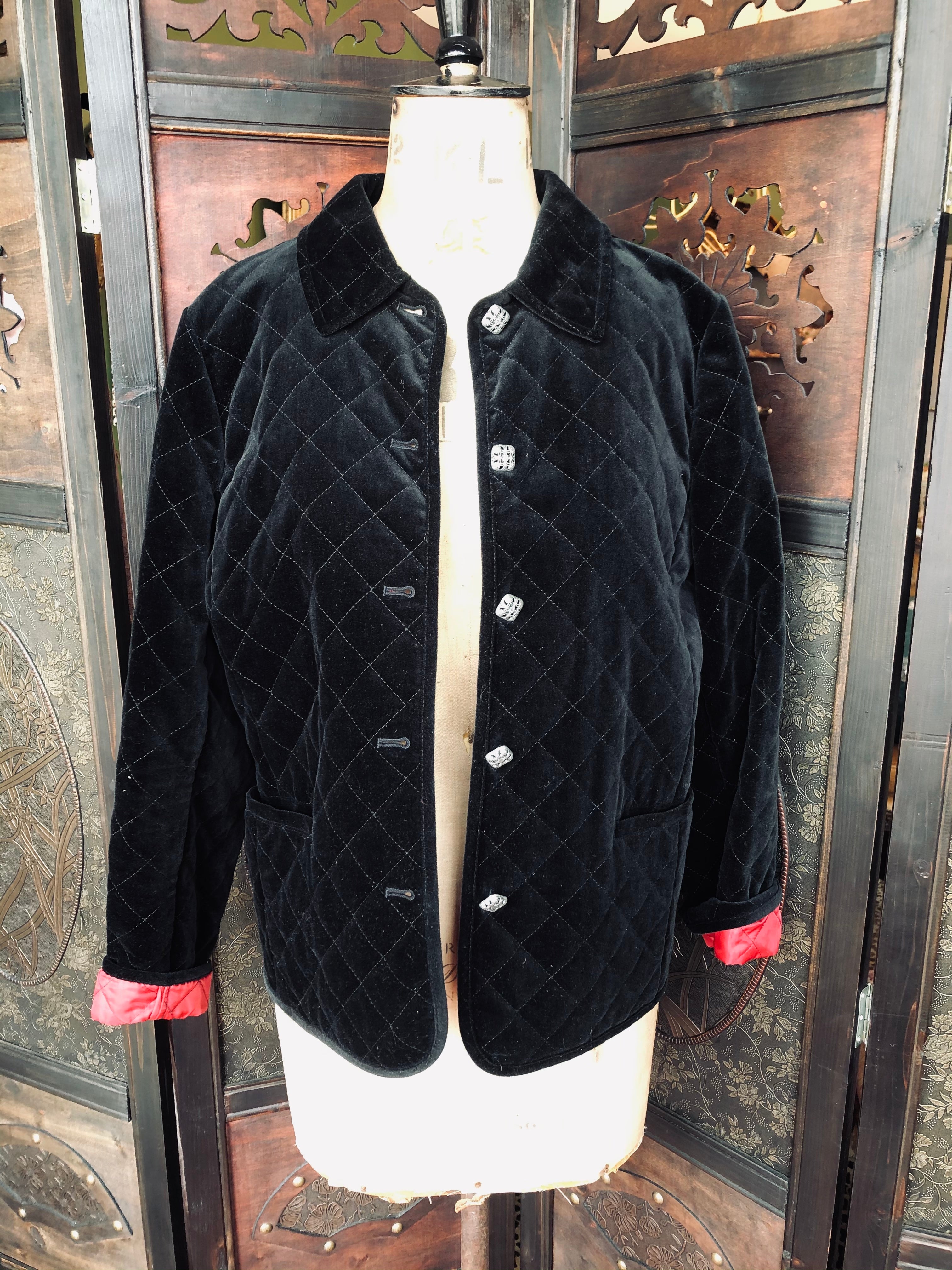 Charter Club Black Velvet Quilted Jacket- Medium