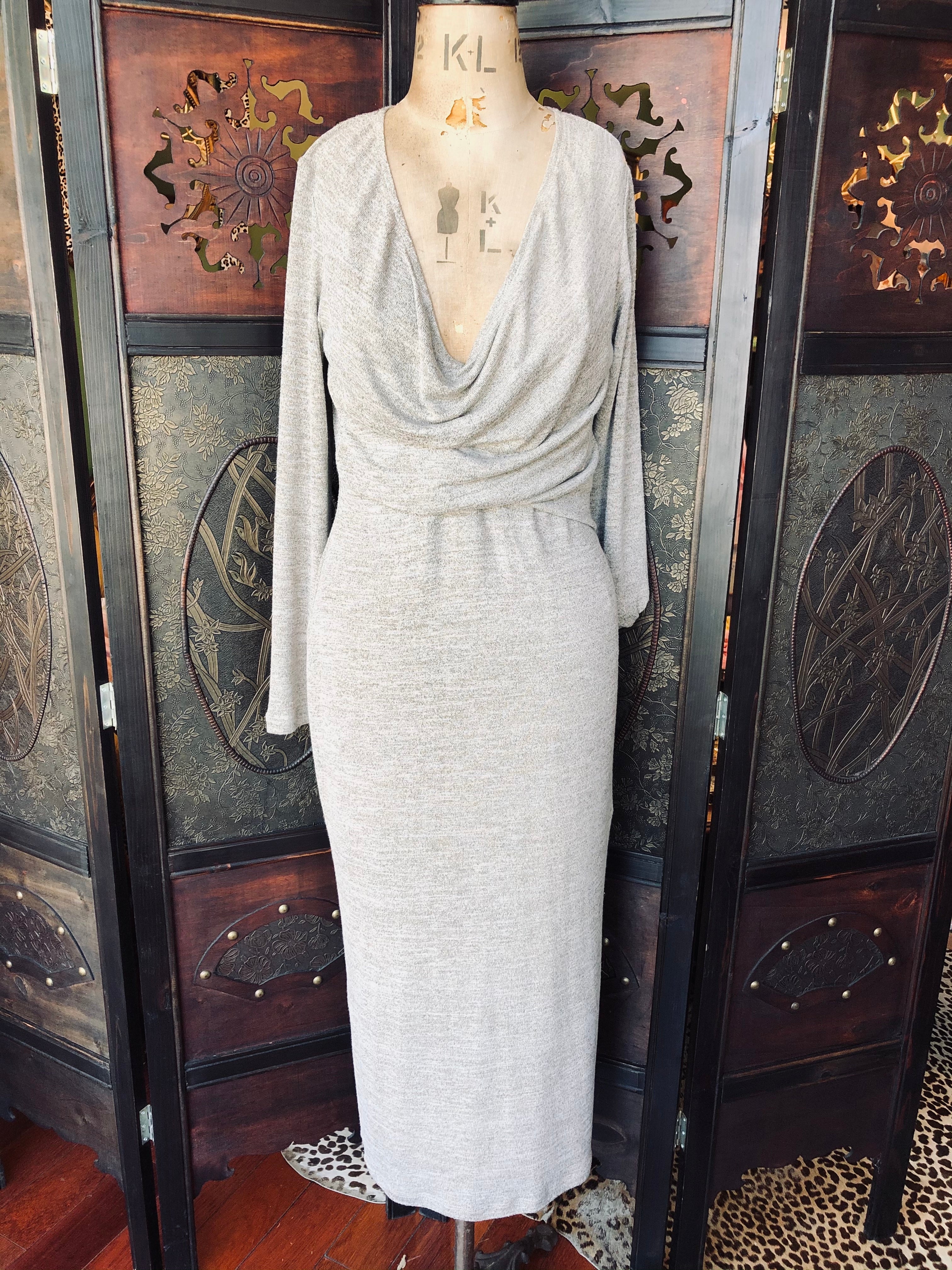 One Fell Swoop Grey Draped Midi Dress – Size 12