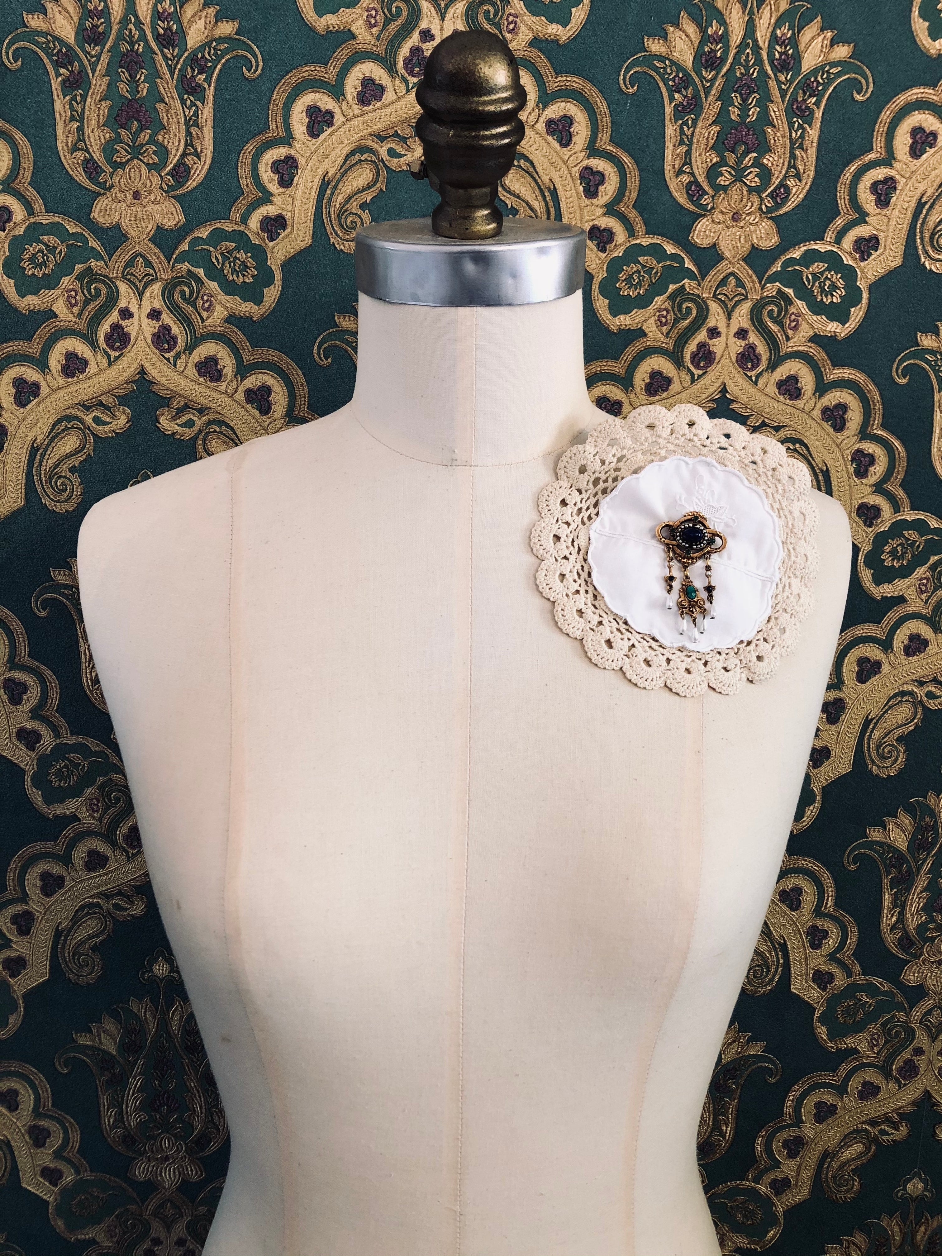 Broochella Corredi Brooch Pin Italian vintage linen handmade luxury designer upcycled men's women's 