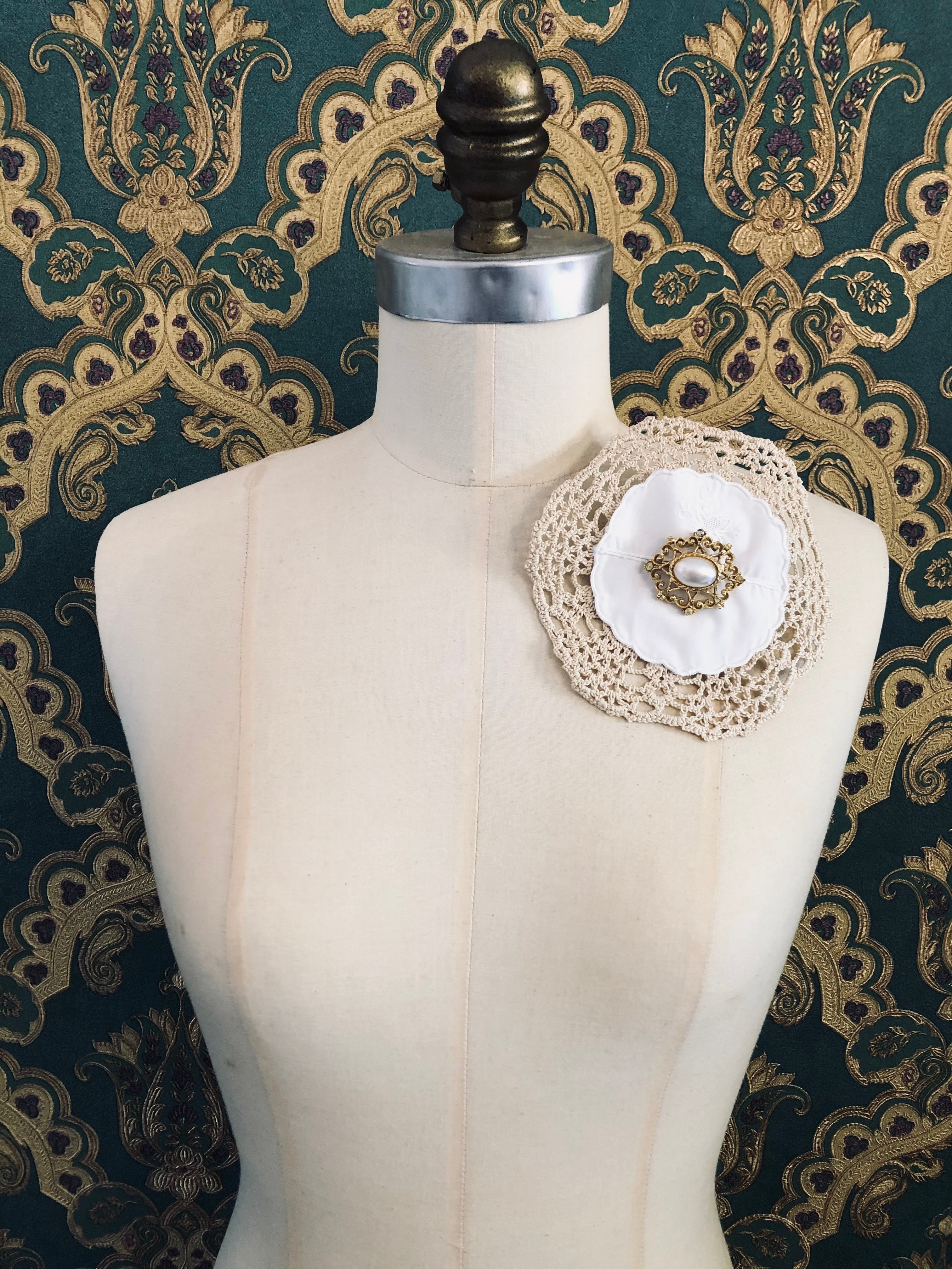 Broochella Corredi brooch vintage Italian linen handmade luxury designer upcycled men's women's 