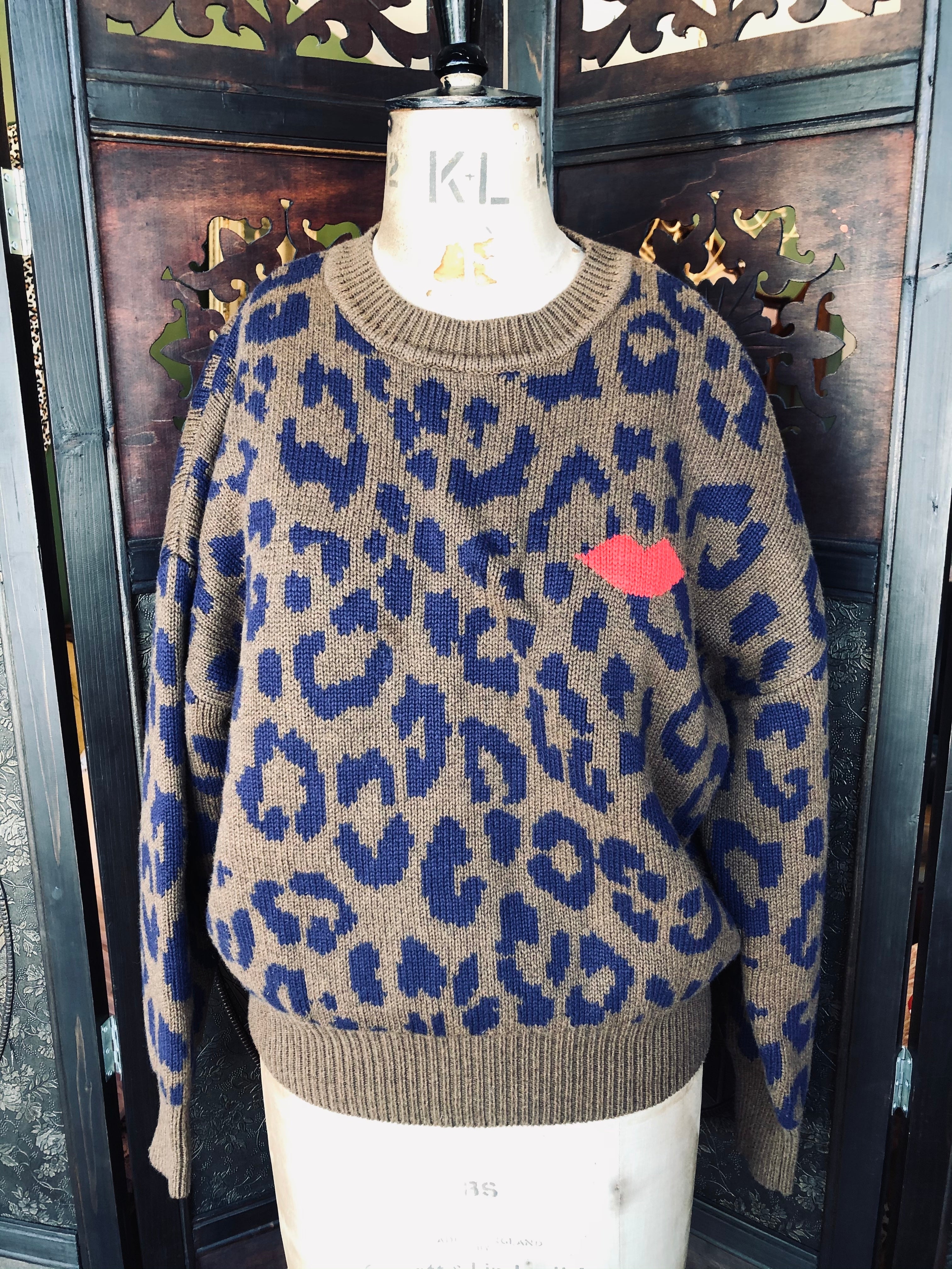 Clare V Leopard Knit Sweater – Size M cotton cashmere brown blue designer luxury