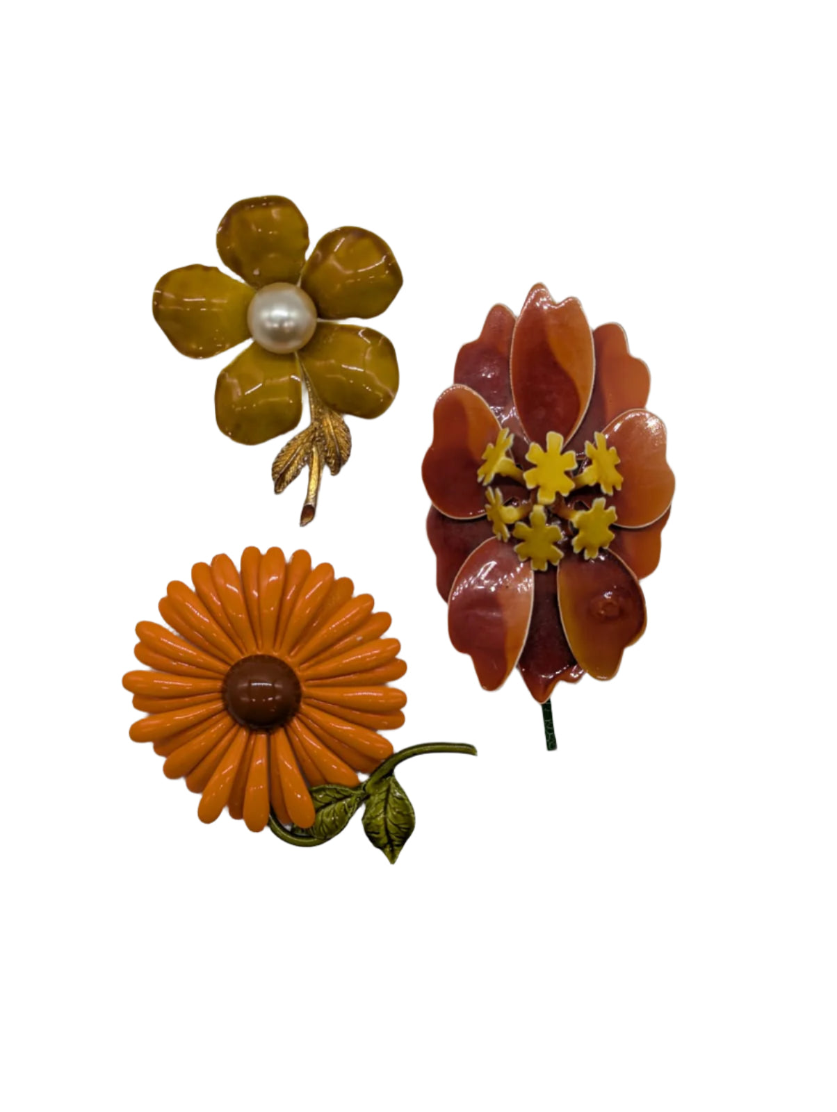 Broochella Autumn Bloom enamel vintage brooch trio set metal men’s women’s